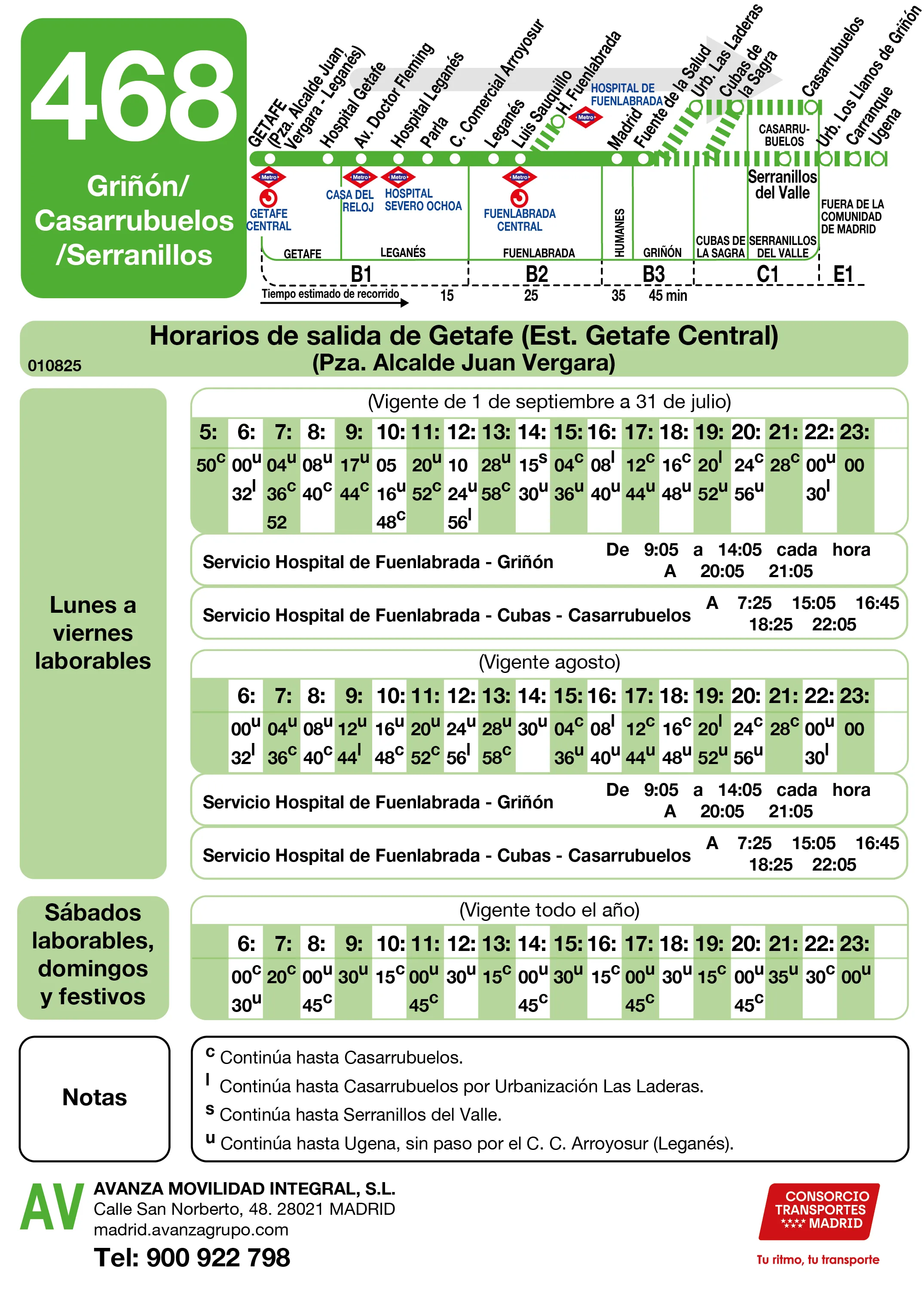 Horario de ida de la línea 468 - Autobuses interurbanos Madrid