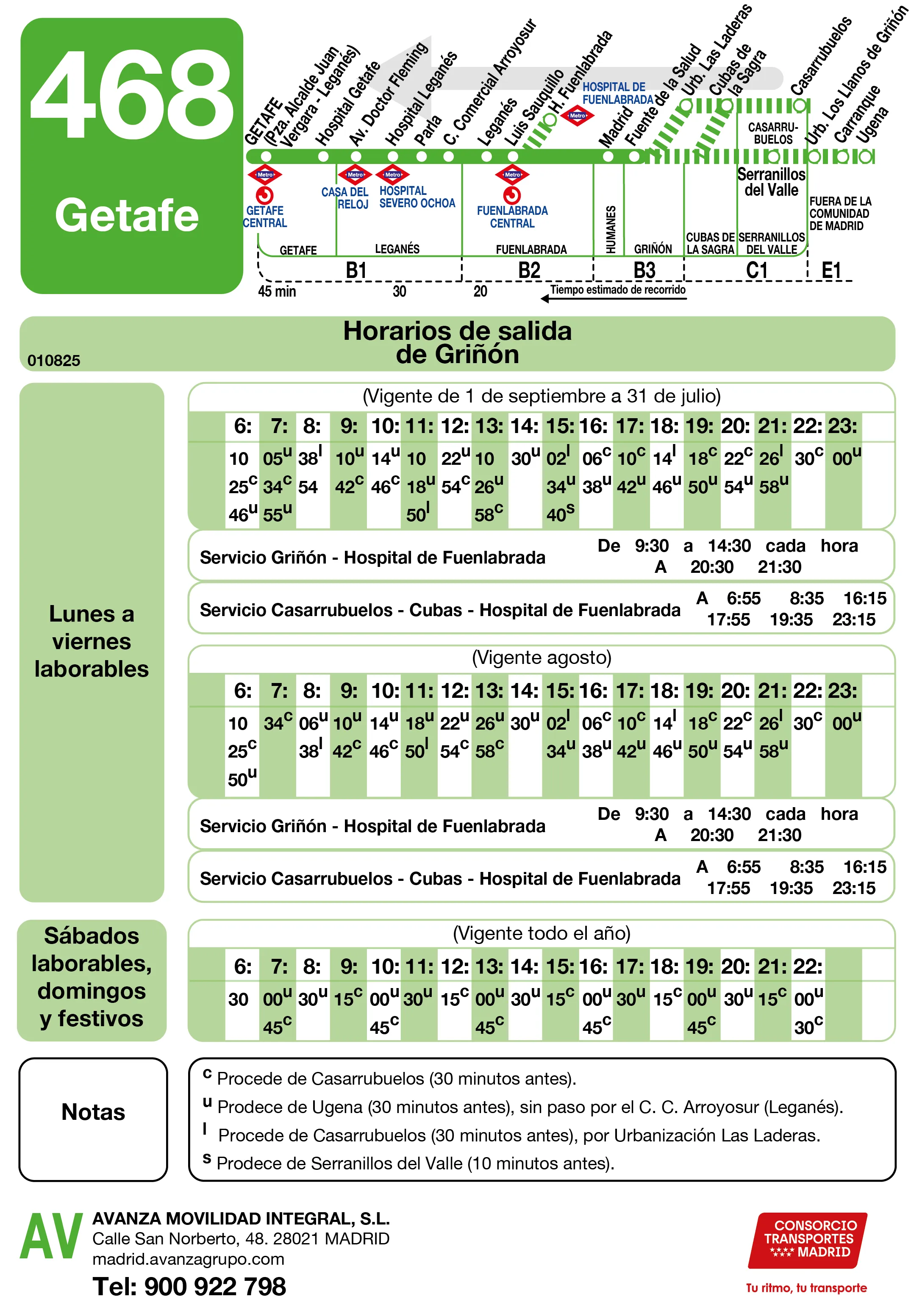 Horario de vuelta de la línea 468 - Autobuses interurbanos Madrid
