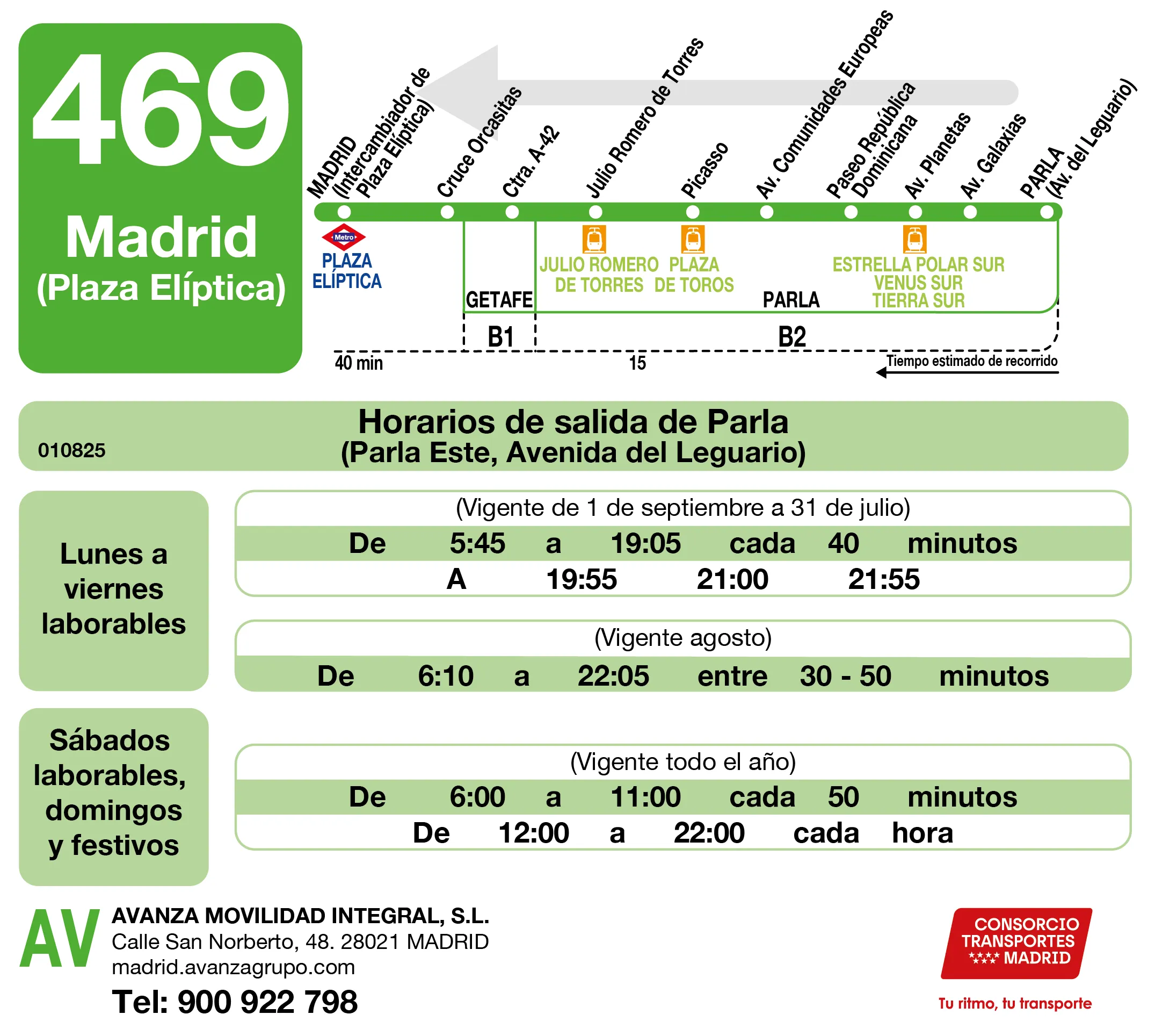 Horario de vuelta de la línea 469 - Autobuses interurbanos Madrid