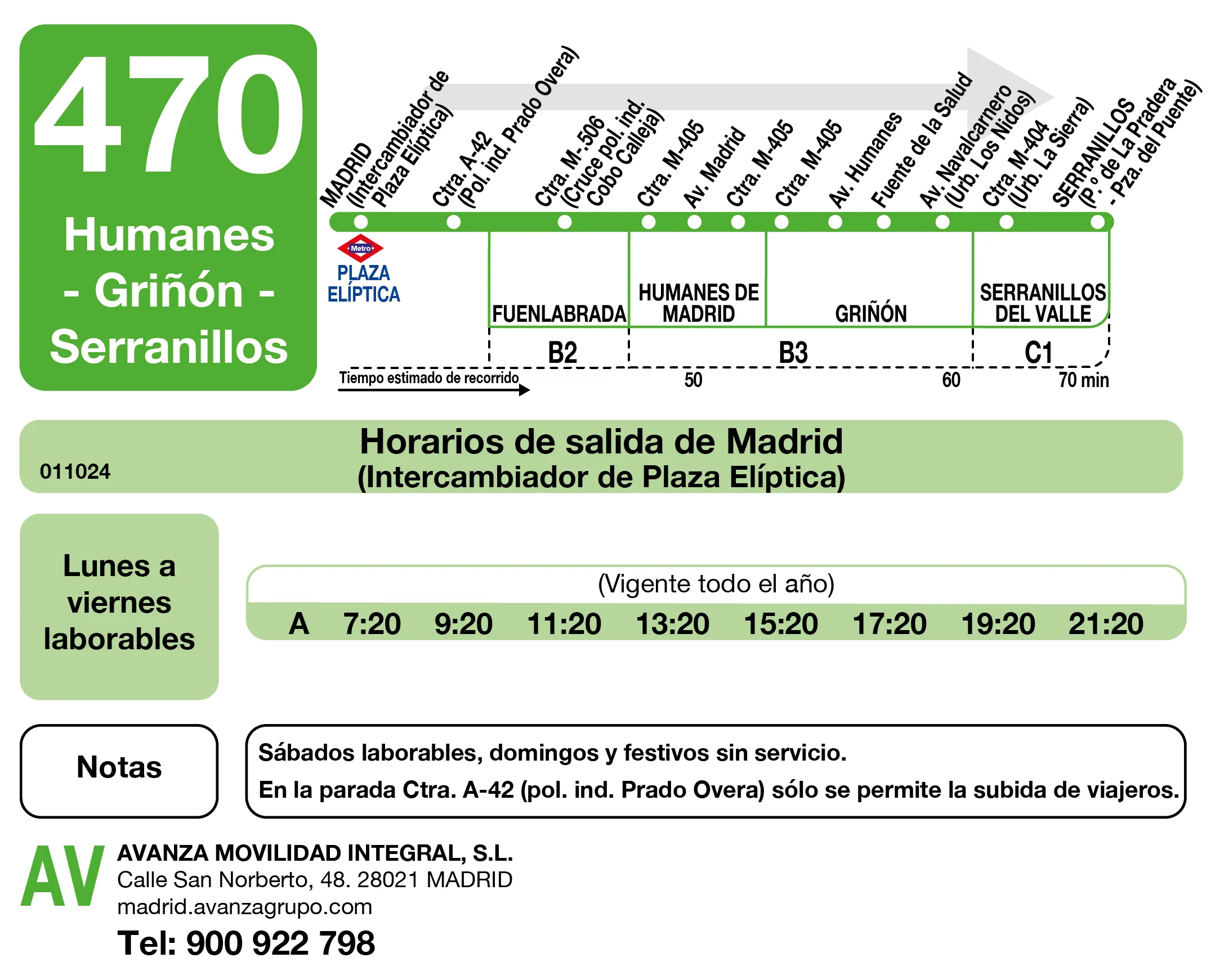 Horario de ida de la línea 470 - Autobuses interurbanos Madrid