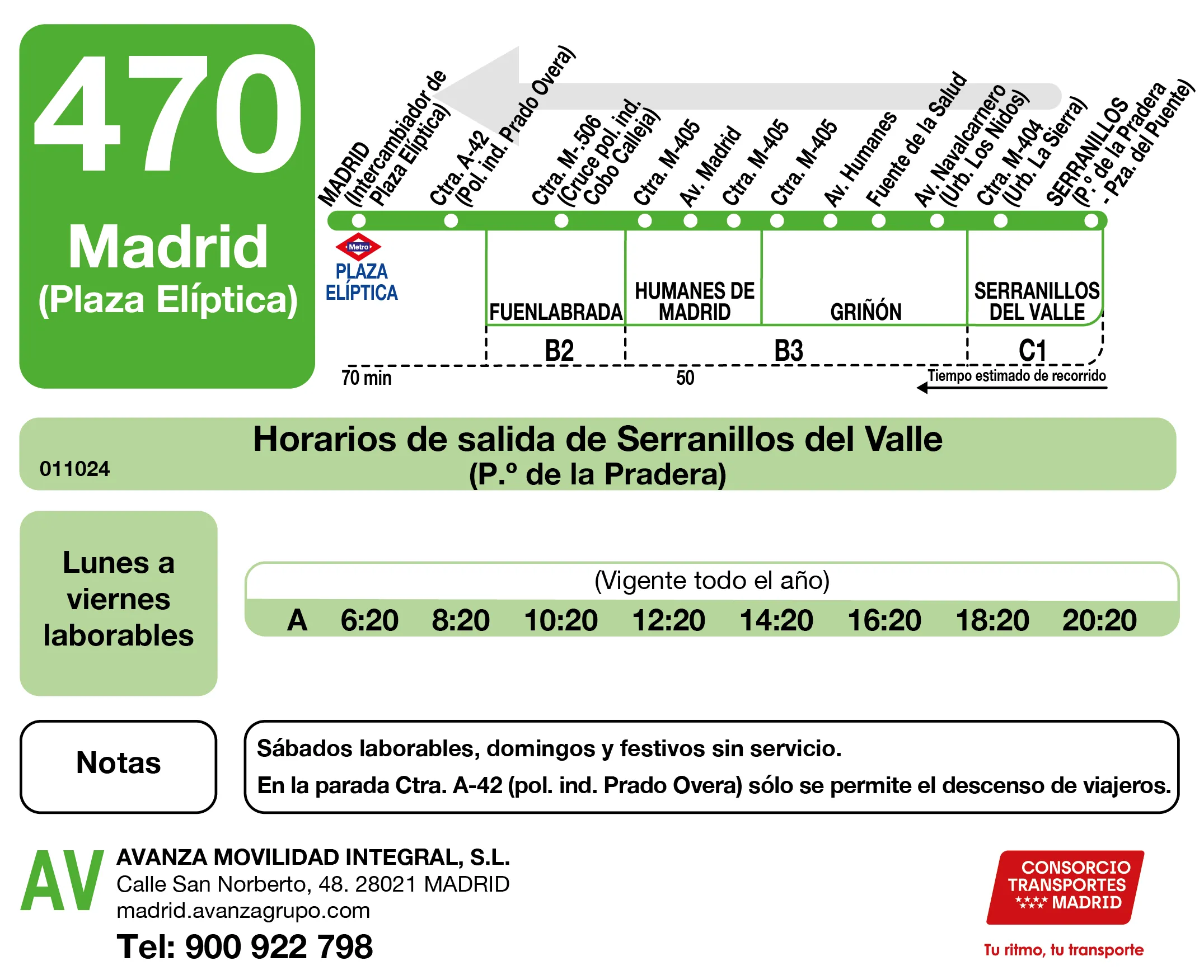 Horario de vuelta de la línea 470 - Autobuses interurbanos Madrid