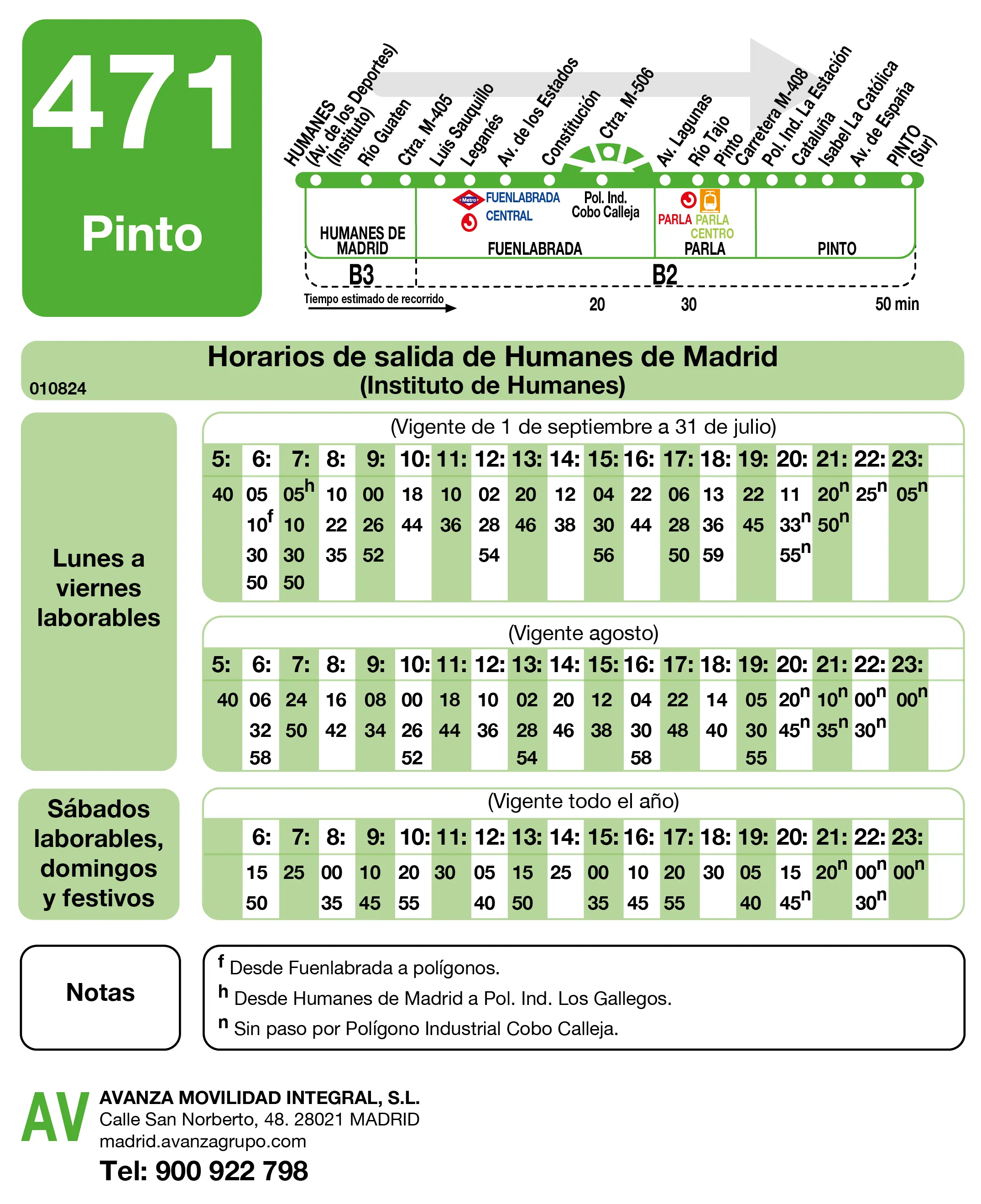 Horario de ida de la línea 471 - Autobuses interurbanos Madrid