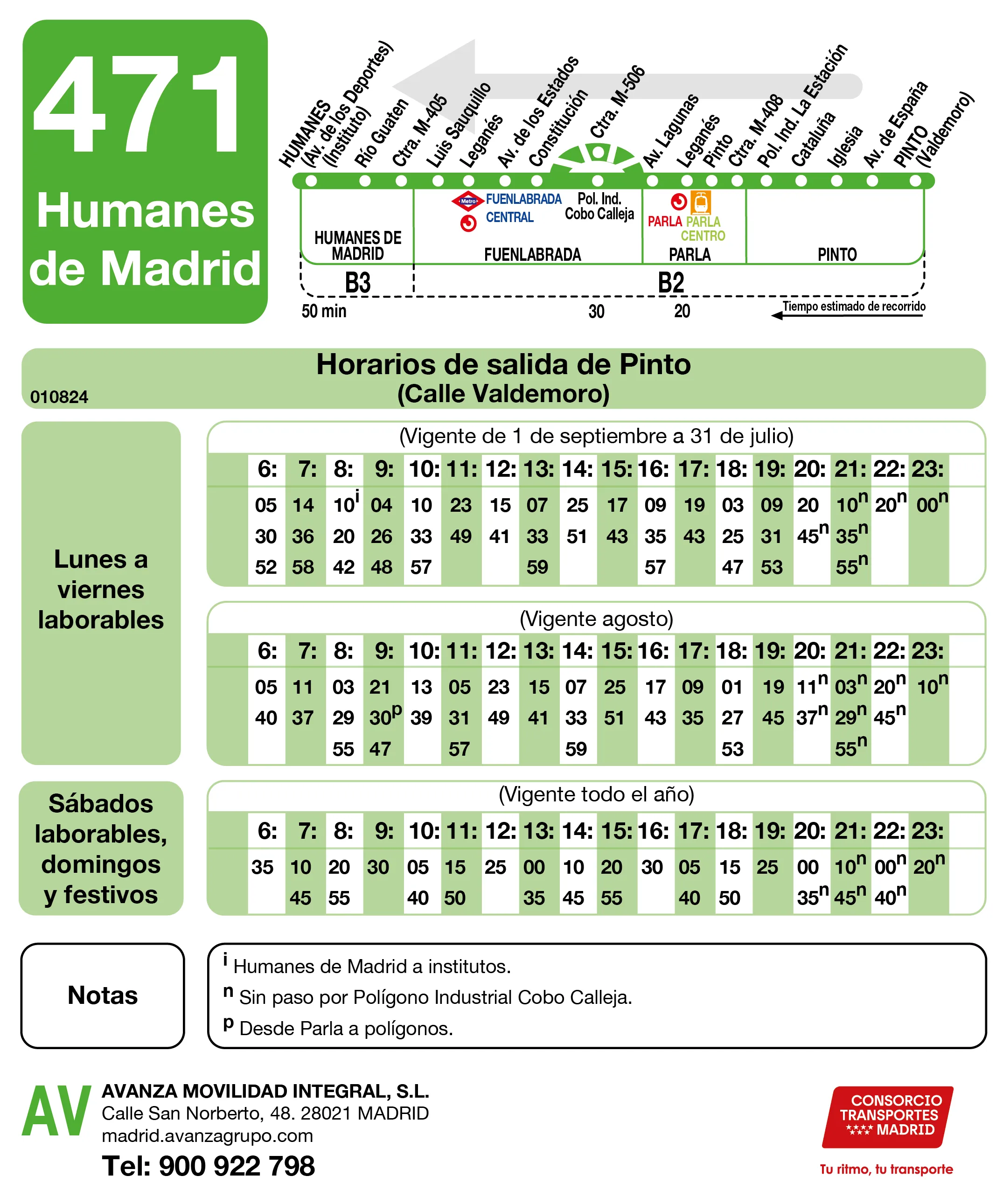 Horario de vuelta de la línea 471 - Autobuses interurbanos Madrid