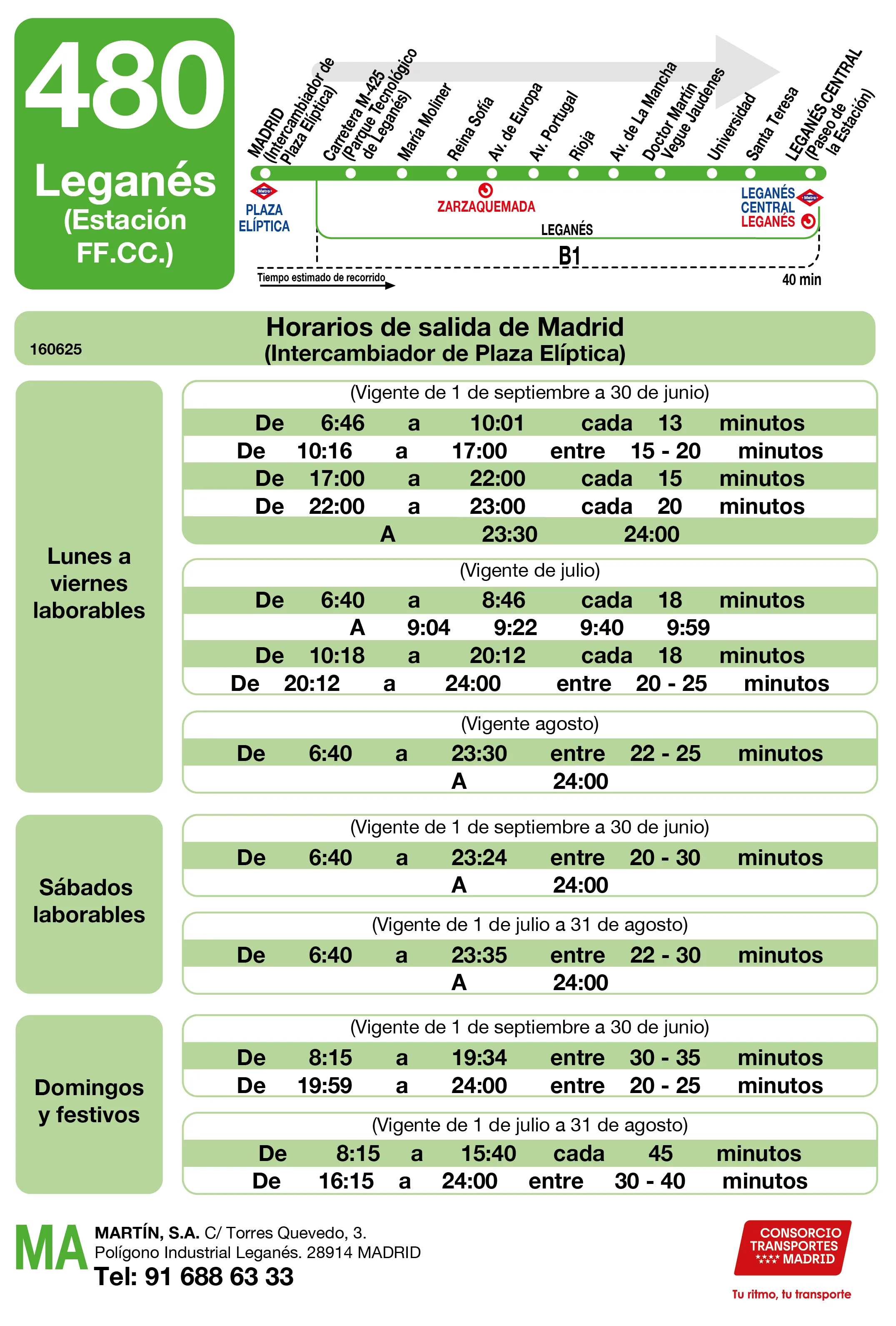 Horario de ida de la línea 480 - Autobuses interurbanos Madrid