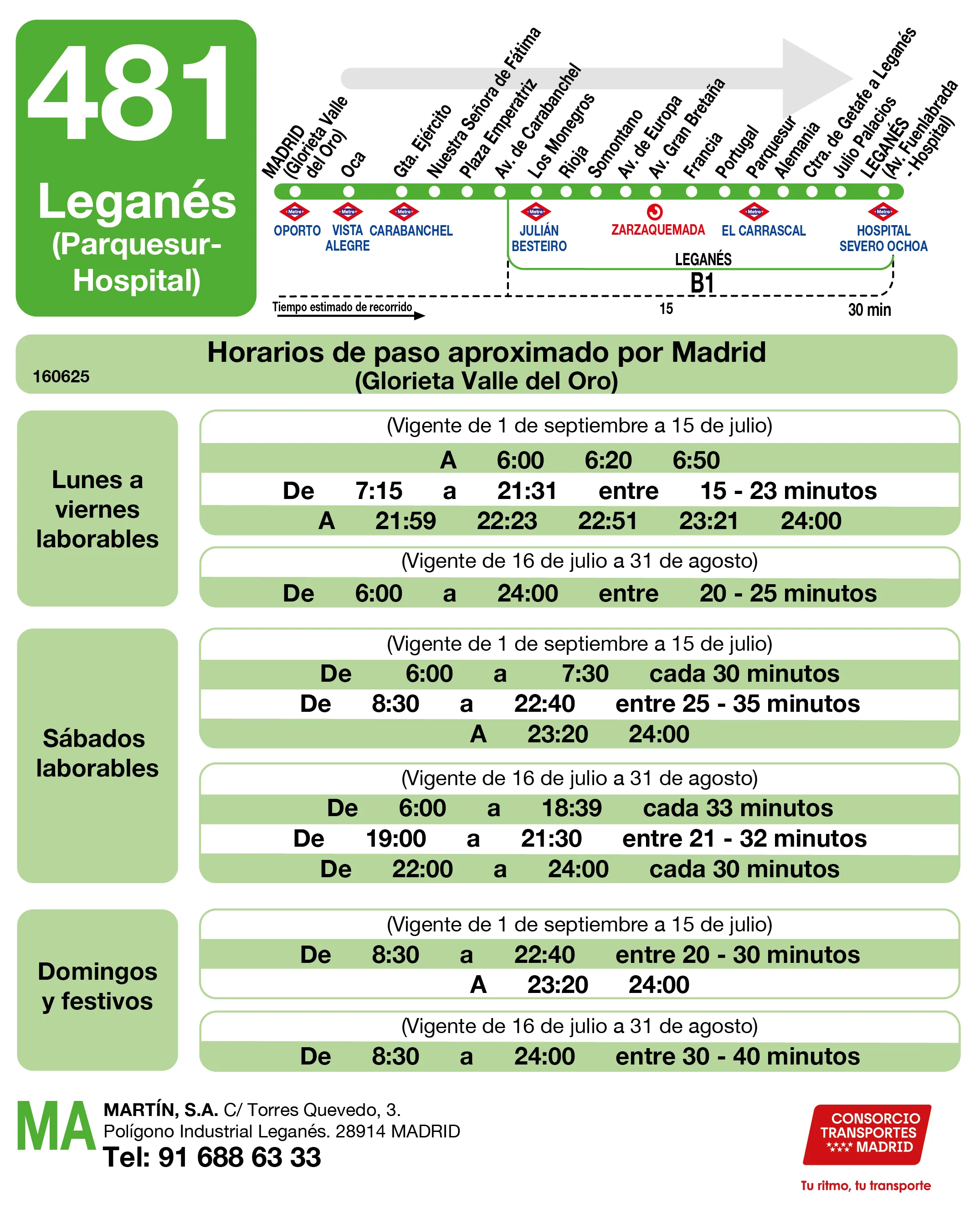 Horario de ida de la línea 481 - Autobuses interurbanos Madrid