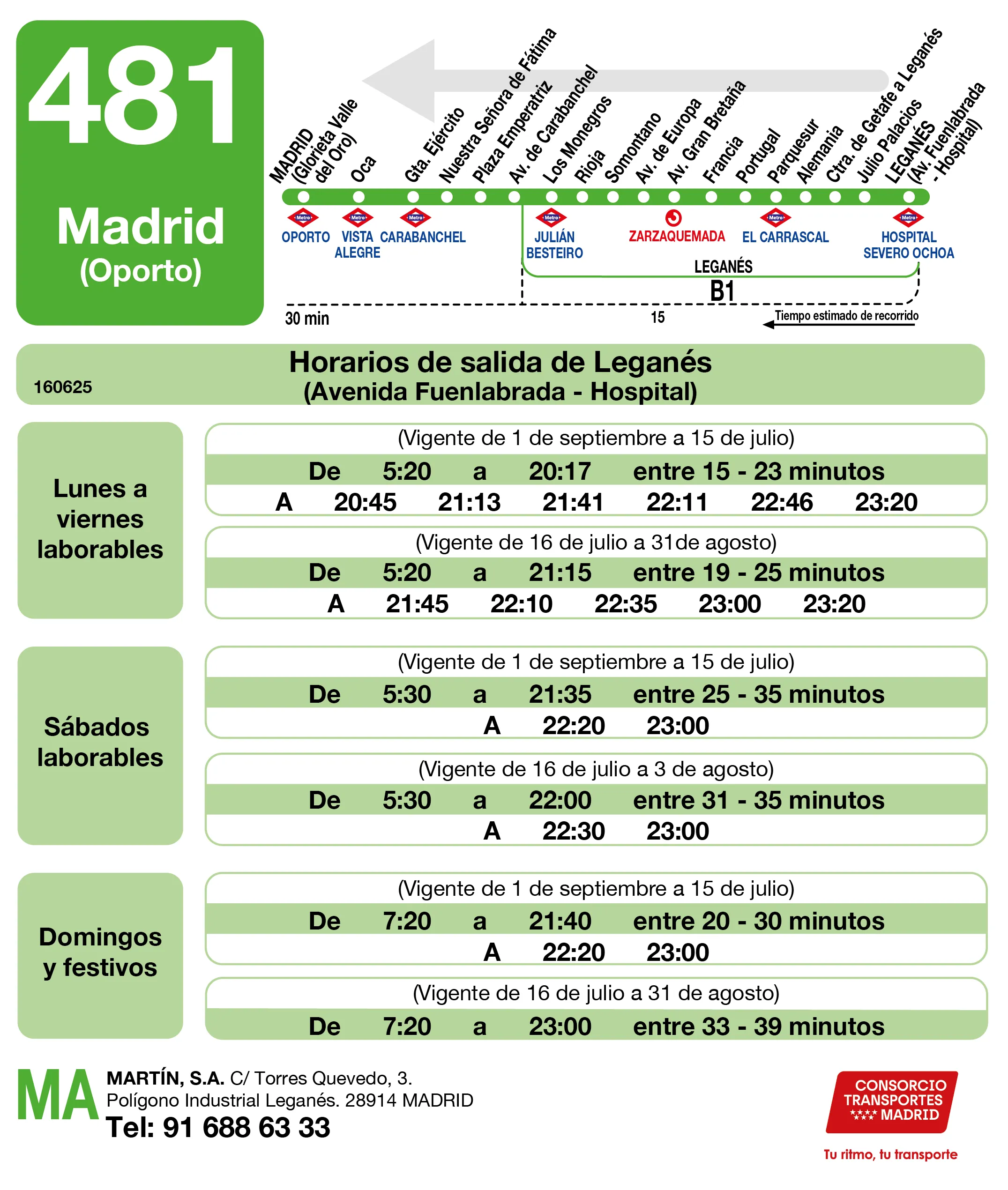 Horario de vuelta de la línea 481 - Autobuses interurbanos Madrid