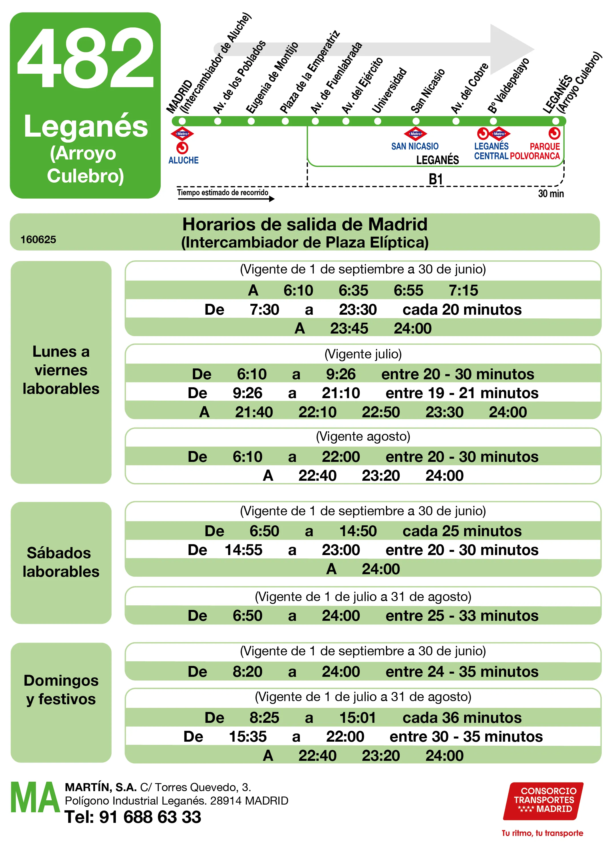Horario de ida de la línea 482 - Autobuses interurbanos Madrid