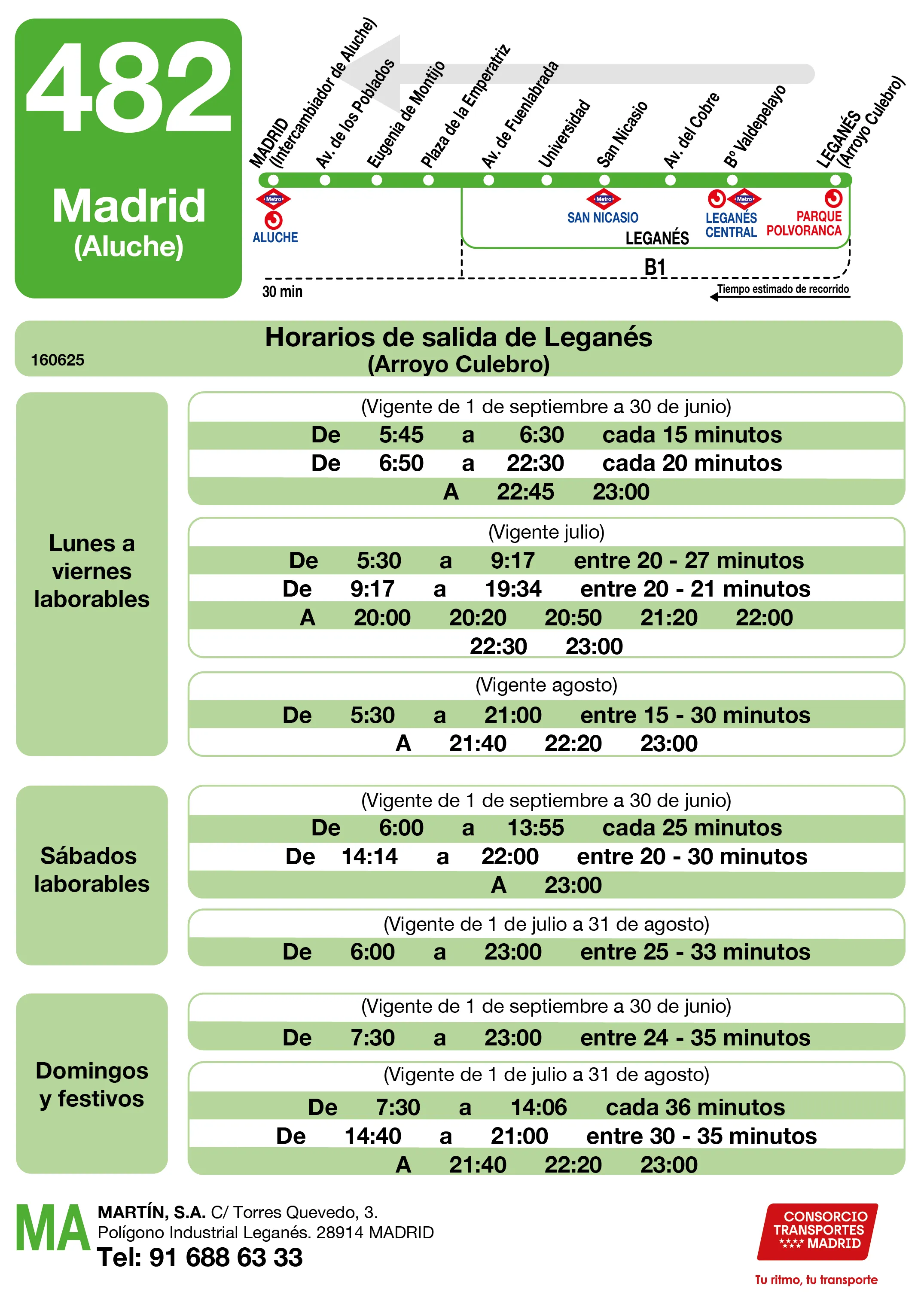 Horario de vuelta de la línea 482 - Autobuses interurbanos Madrid