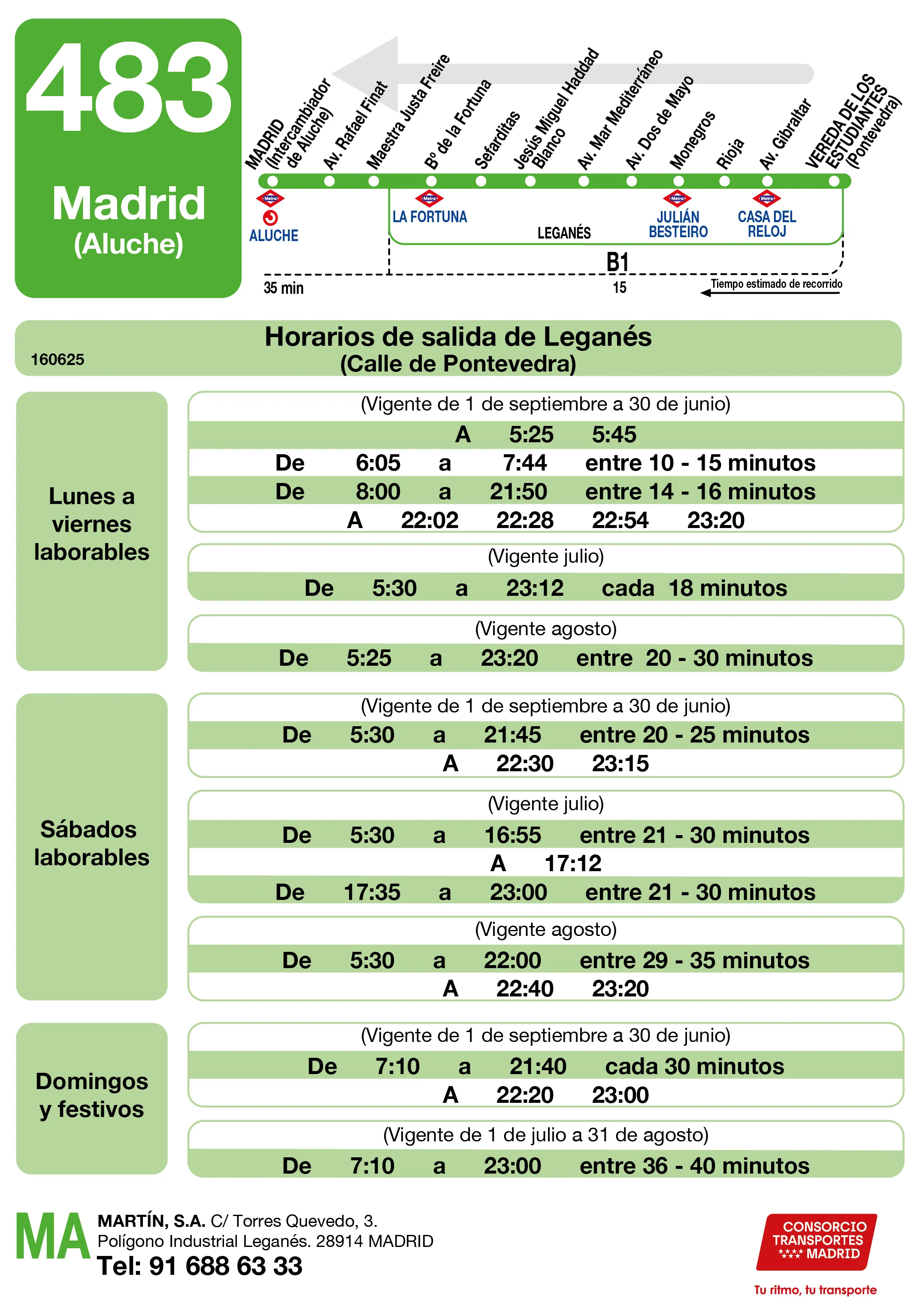 Horario de vuelta de la línea 483 - Autobuses interurbanos Madrid