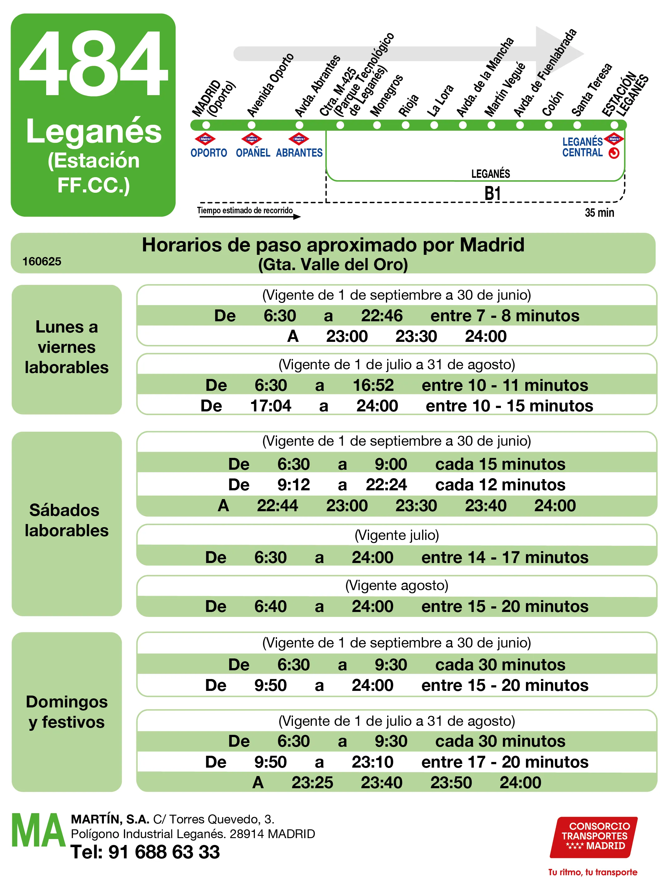 Horario de ida de la línea 484 - Autobuses interurbanos Madrid