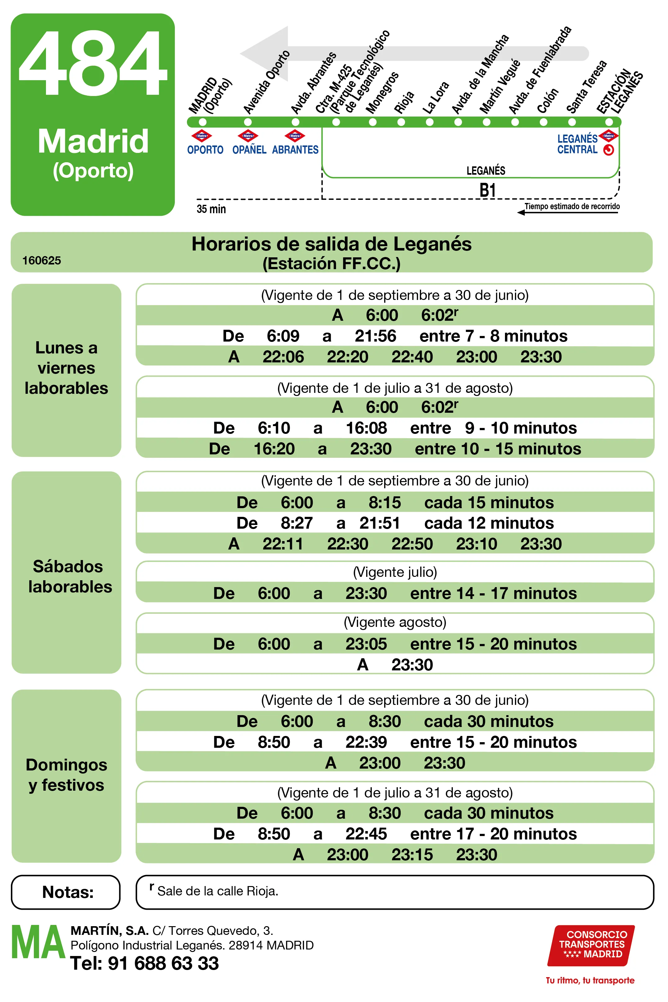 Horario de vuelta de la línea 484 - Autobuses interurbanos Madrid