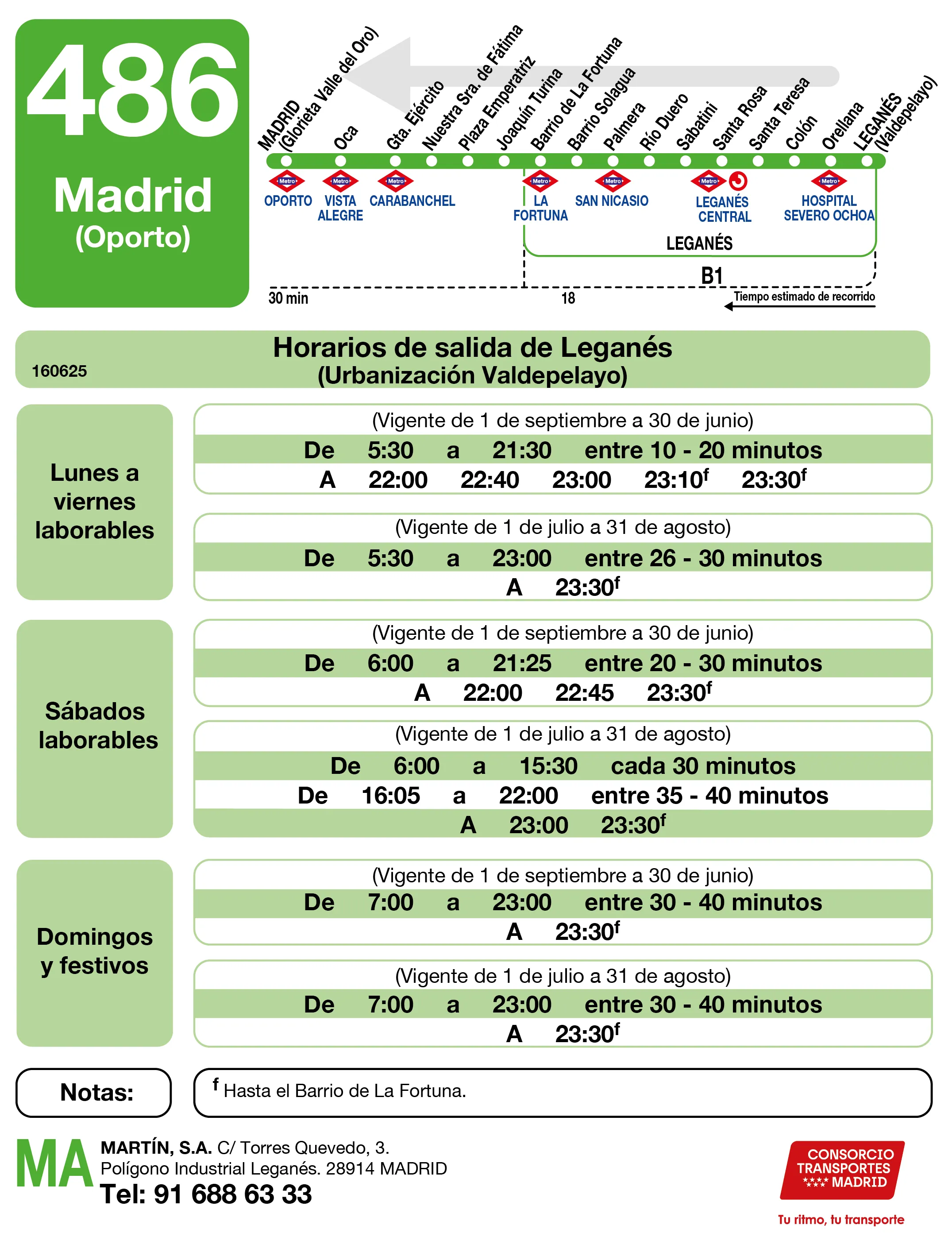 Horario de vuelta de la línea 486 - Autobuses interurbanos Madrid
