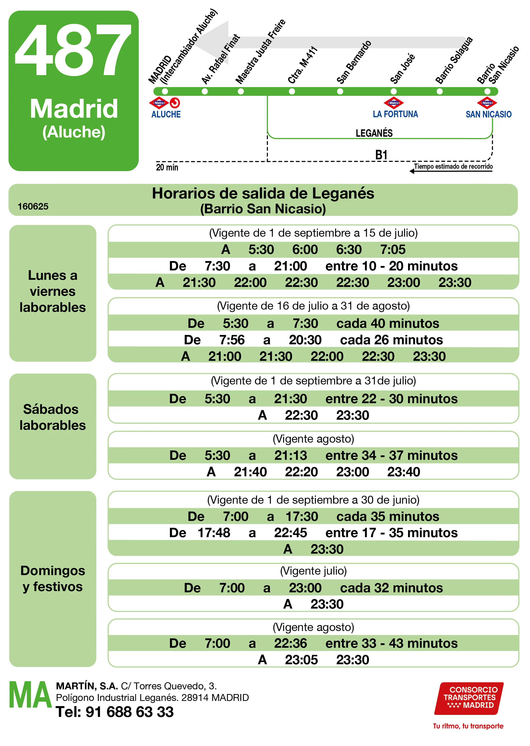 Horario de vuelta de la línea 487 - Autobuses interurbanos Madrid