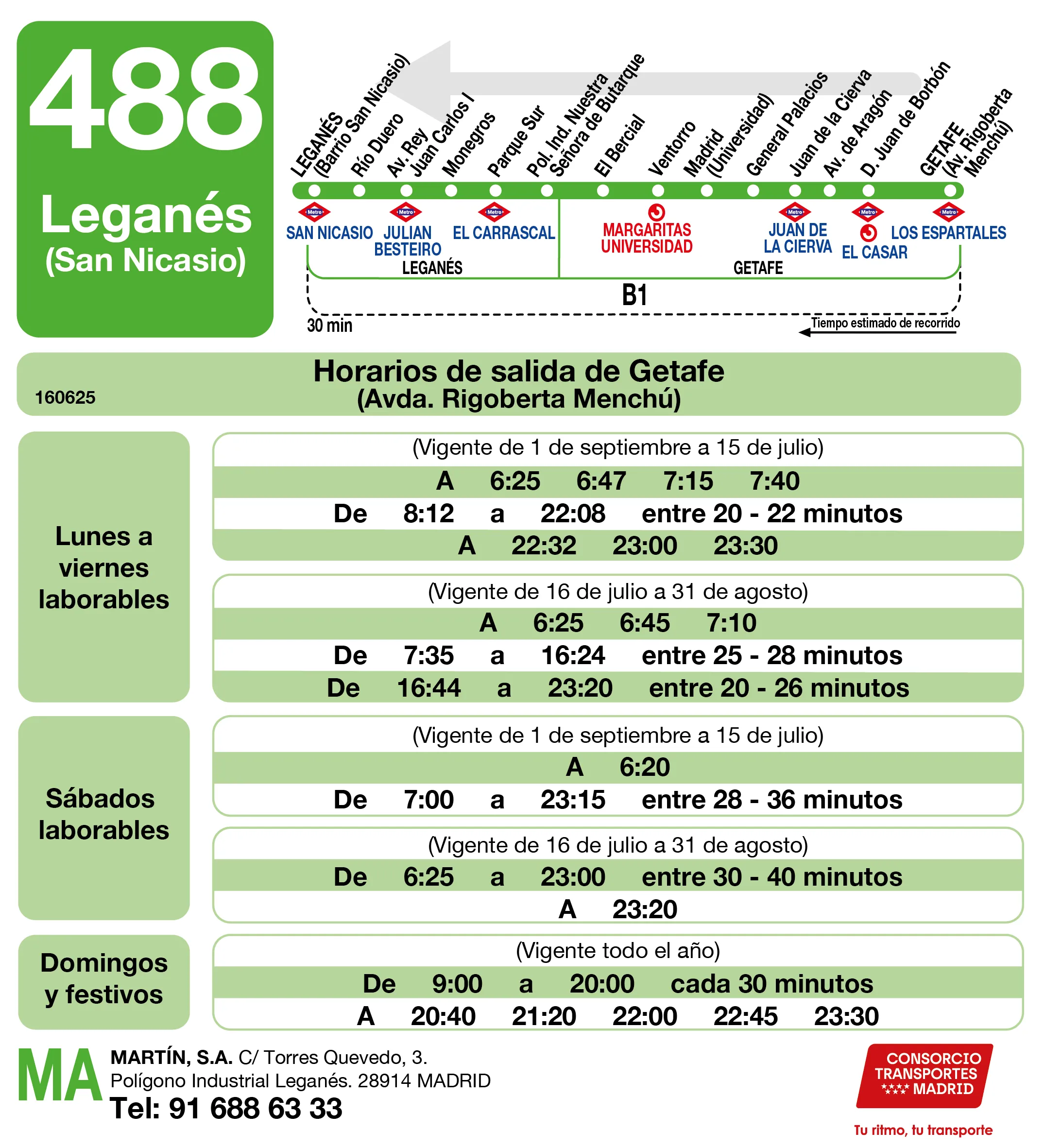 Horario de vuelta de la línea 488 - Autobuses interurbanos Madrid