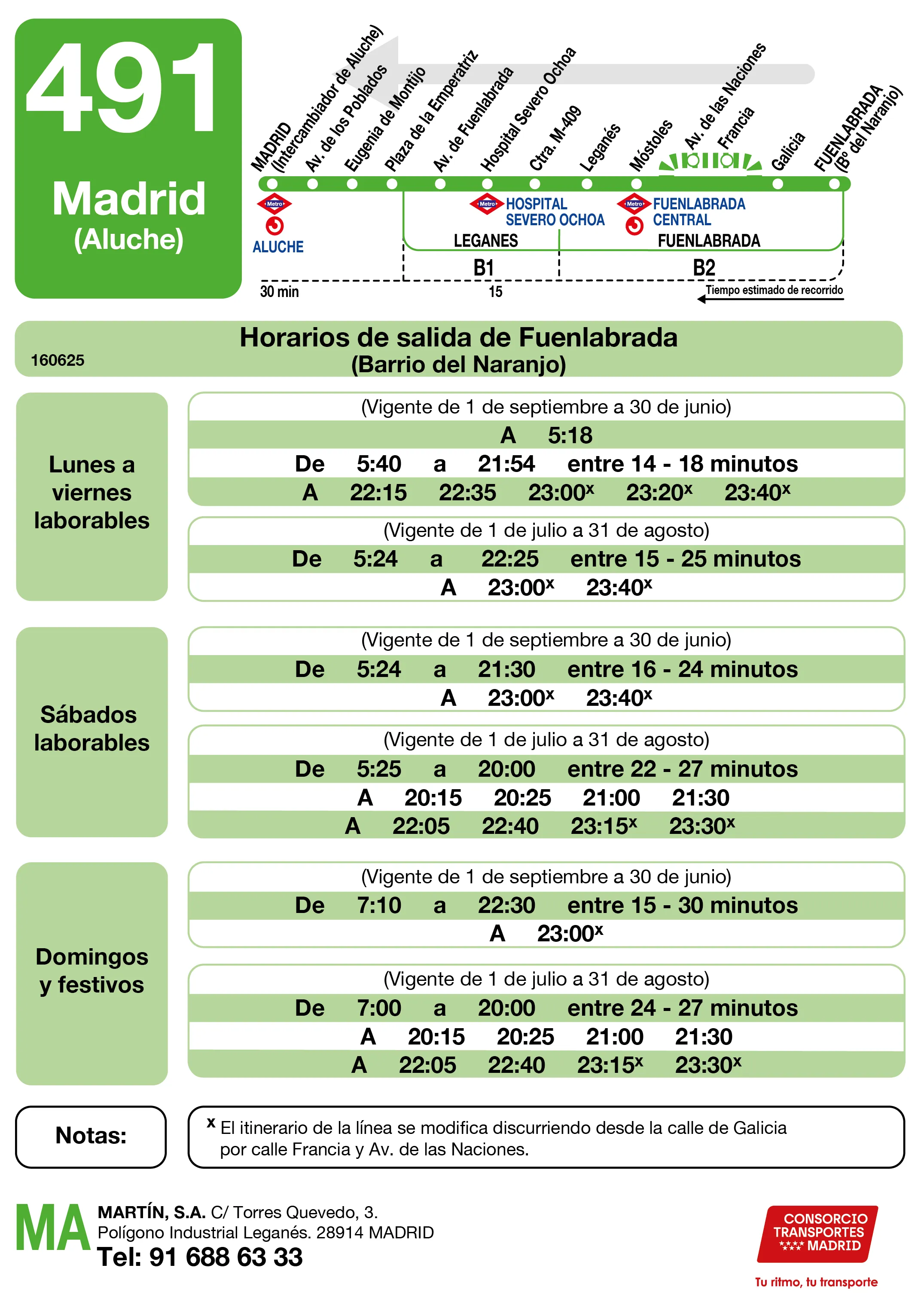 Horario de vuelta de la línea 491 - Autobuses interurbanos Madrid