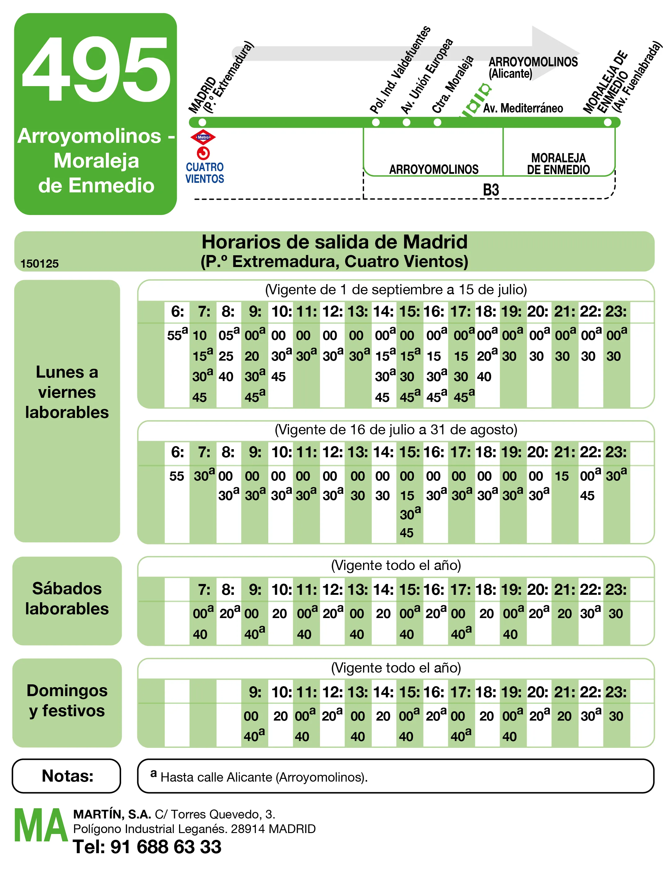 Horario de ida de la línea 495 - Autobuses interurbanos Madrid