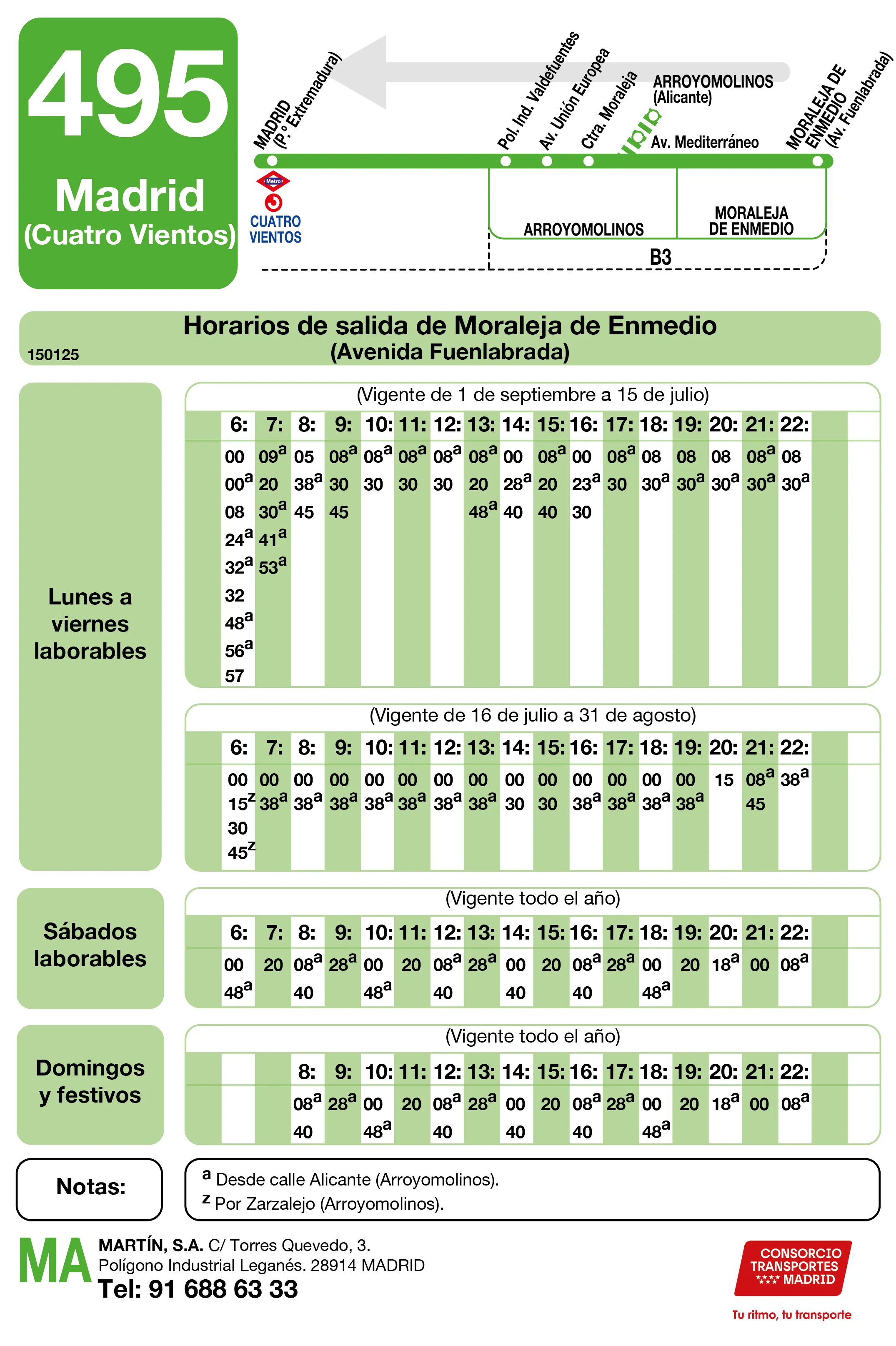 Horario de vuelta de la línea 495 - Autobuses interurbanos Madrid