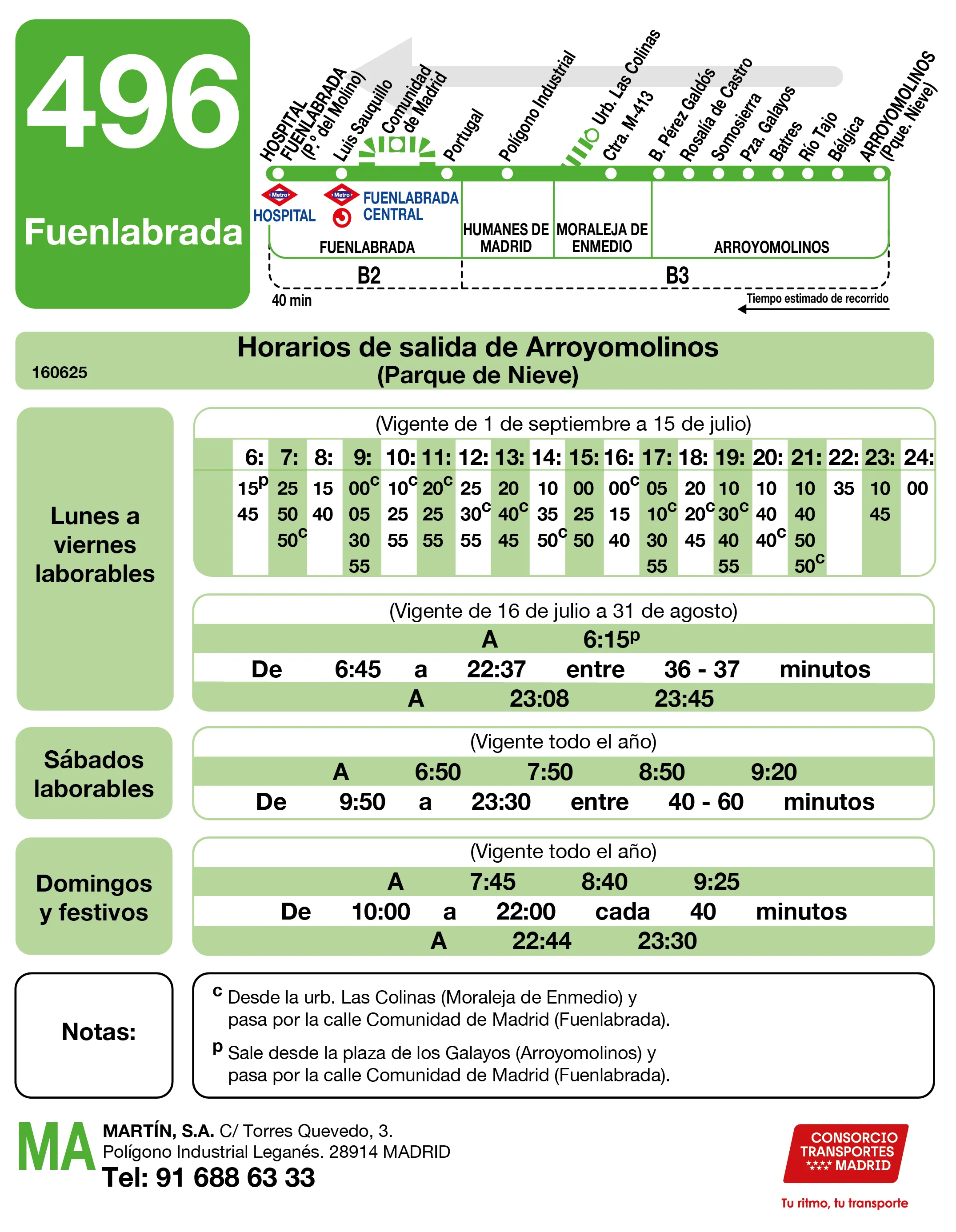 Horario de vuelta de la línea 496 - Autobuses interurbanos Madrid