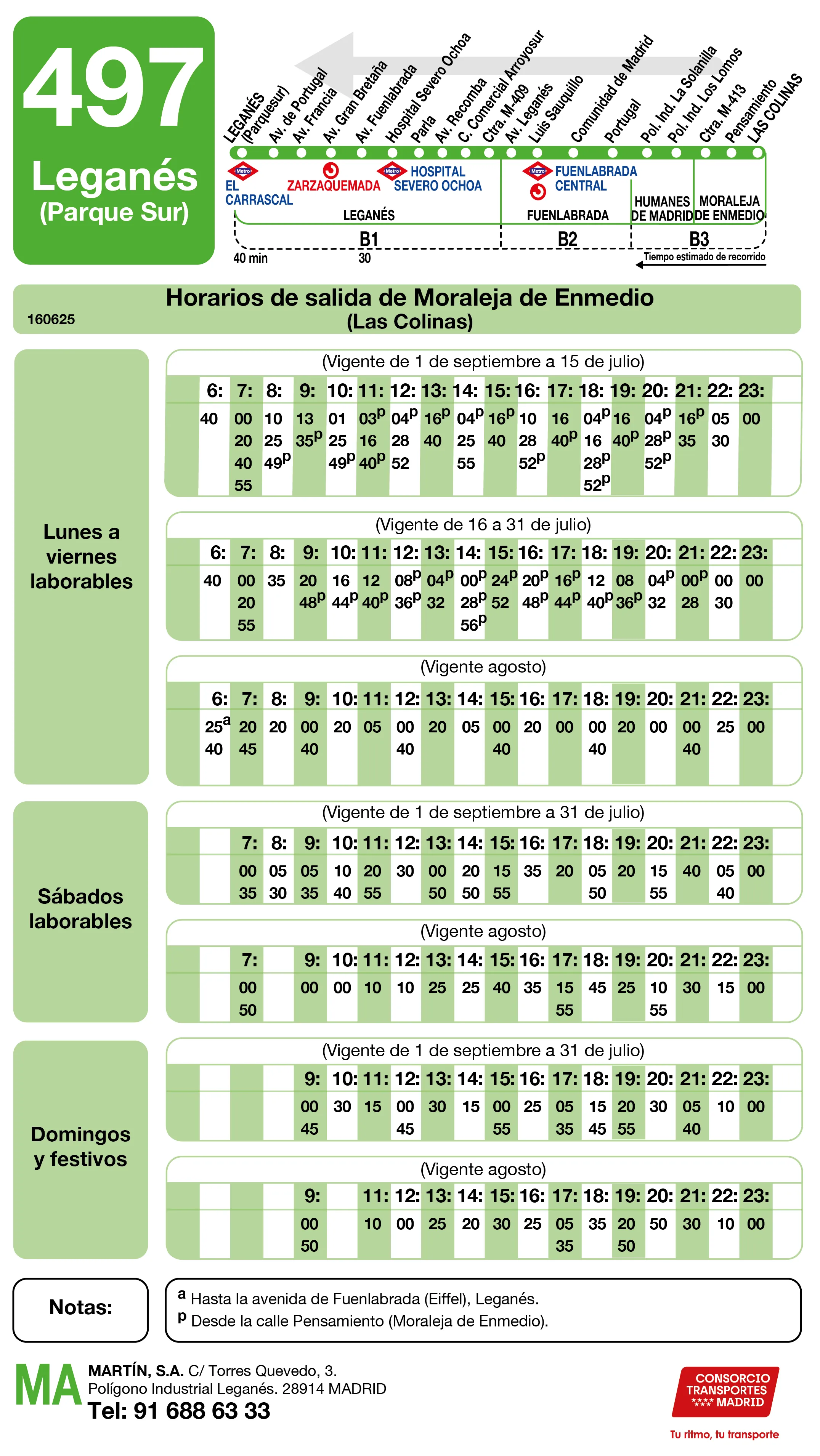 Horario de vuelta de la línea 497 - Autobuses interurbanos Madrid