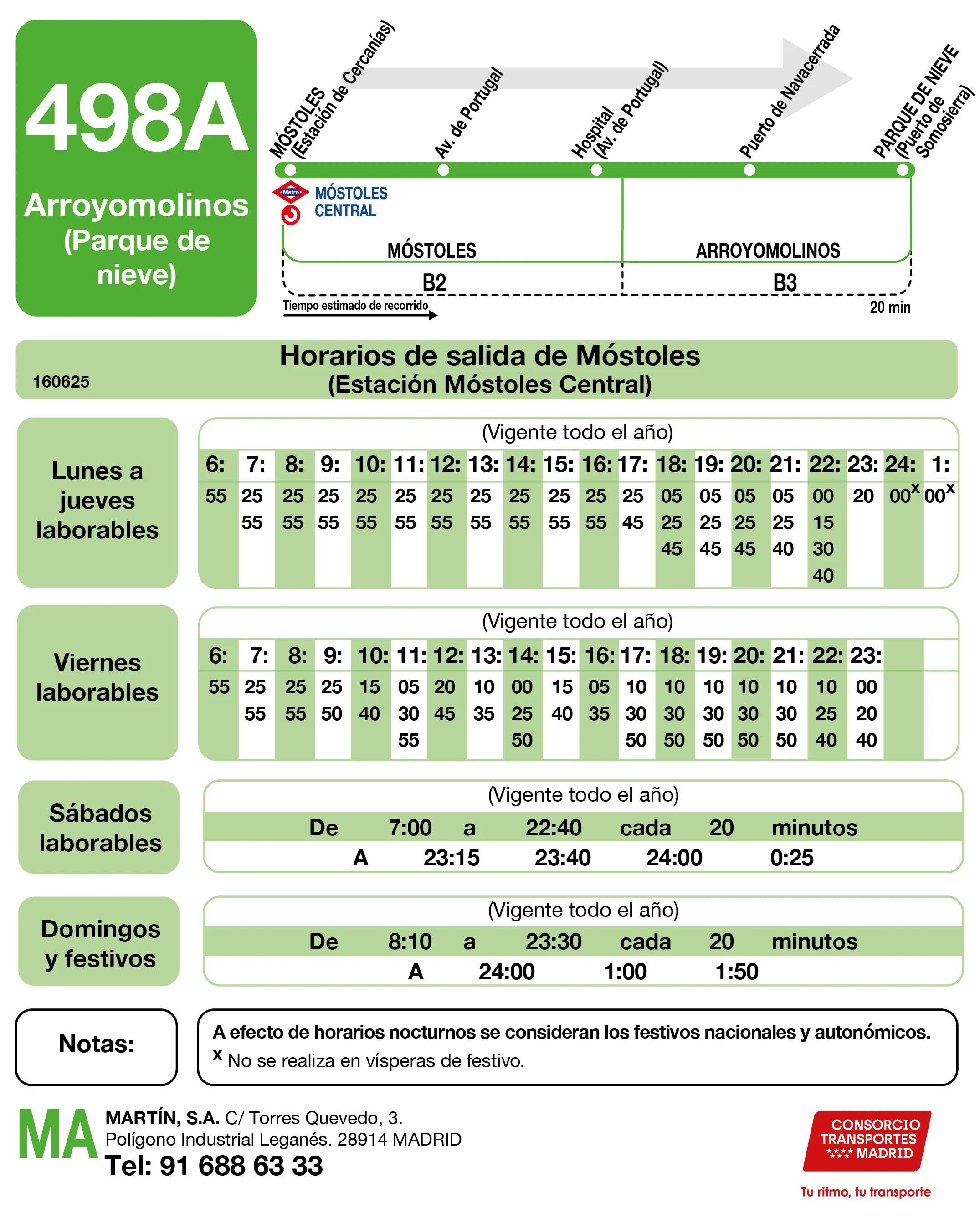 Horario de ida de la línea 498A - Autobuses interurbanos Madrid