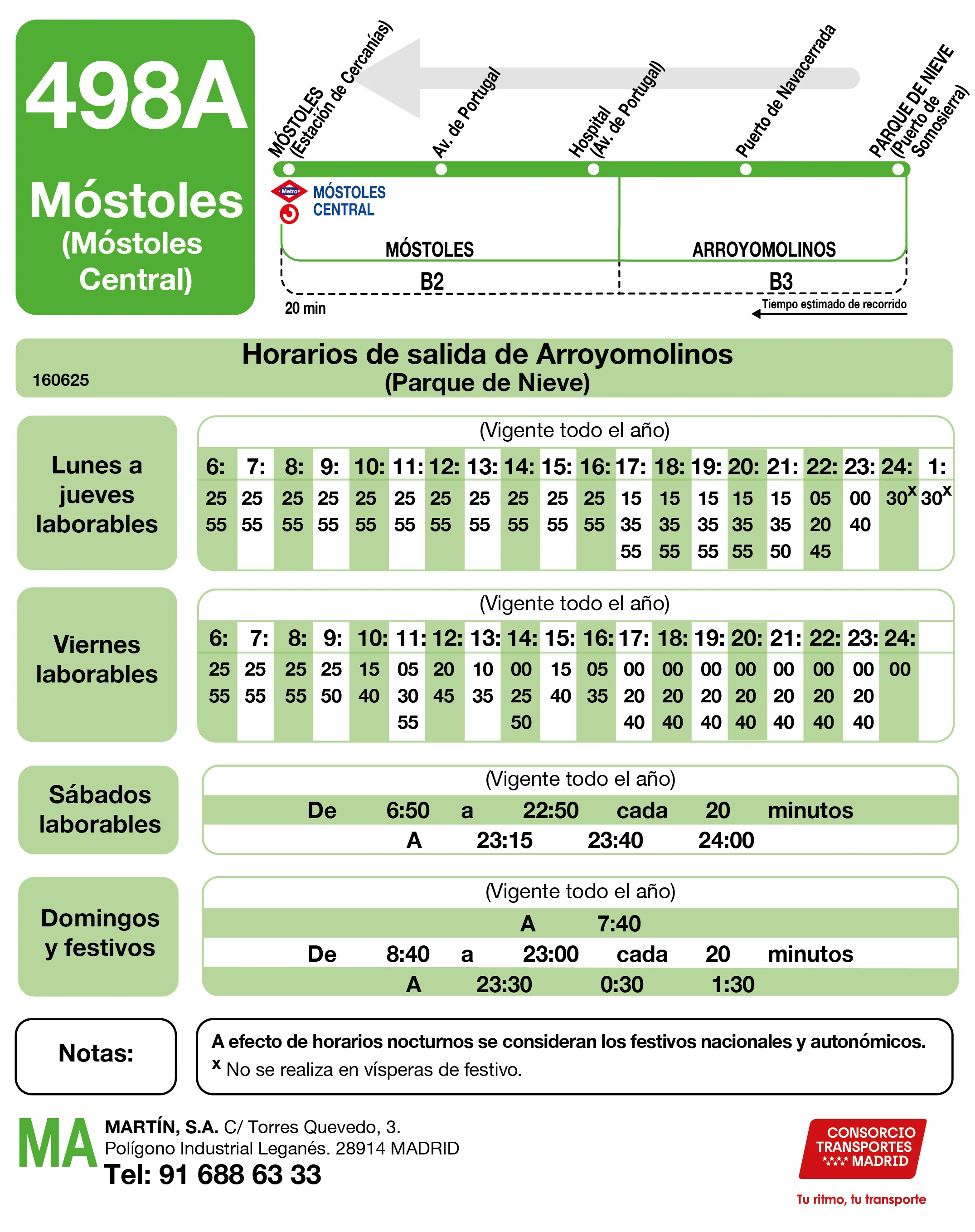 Horario de vuelta de la línea 498A - Autobuses interurbanos Madrid