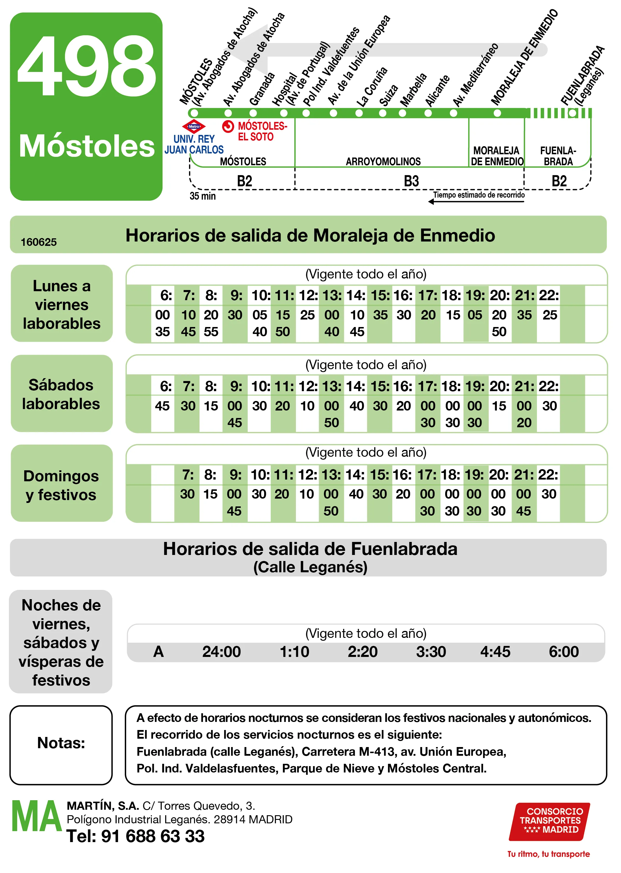 Horario de vuelta de la línea 498 - Autobuses interurbanos Madrid