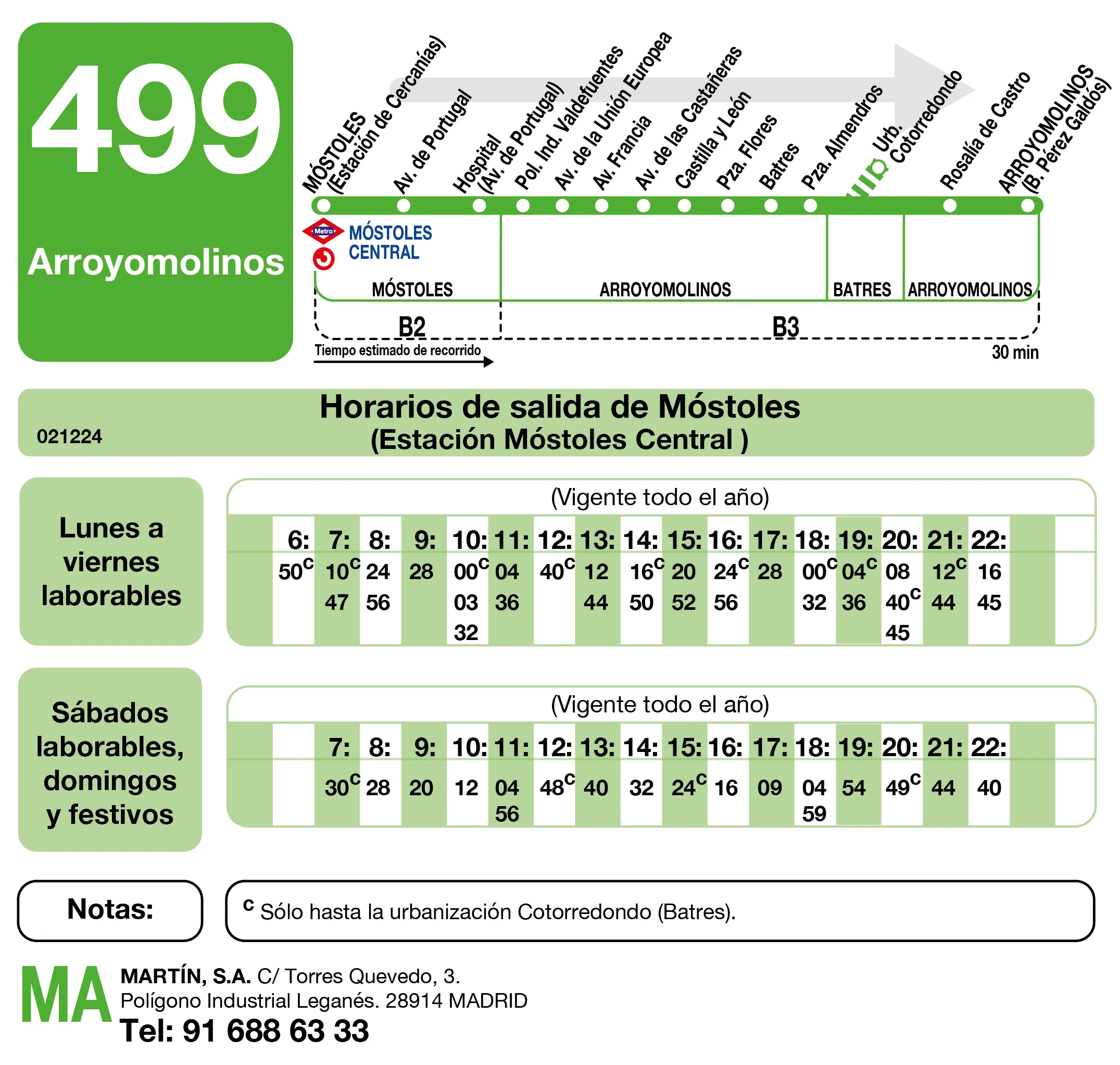 Horario de ida de la línea 499 - Autobuses interurbanos Madrid