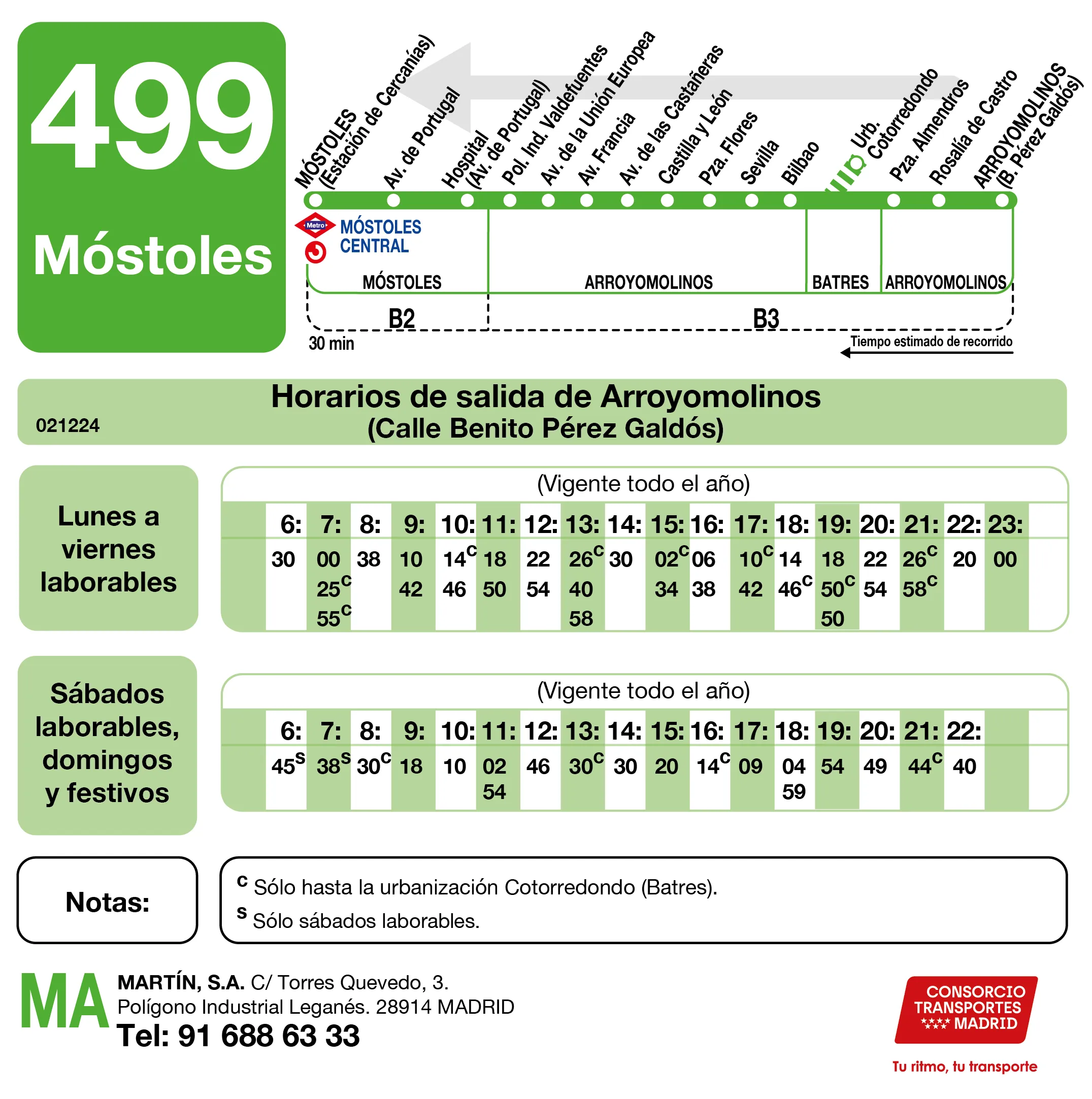 Horario de vuelta de la línea 499 - Autobuses interurbanos Madrid