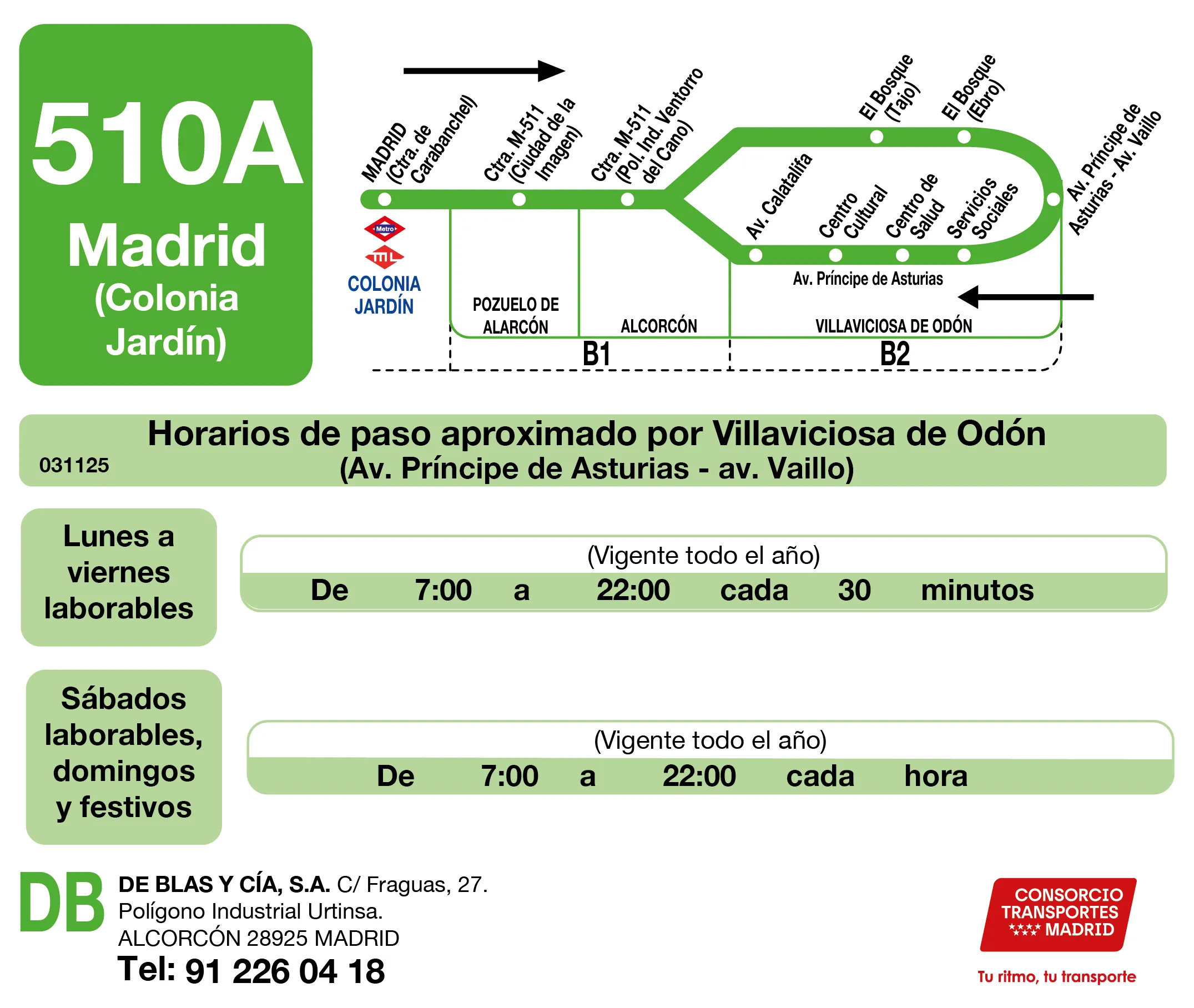 Horario de vuelta de la línea 510A - Autobuses interurbanos Madrid
