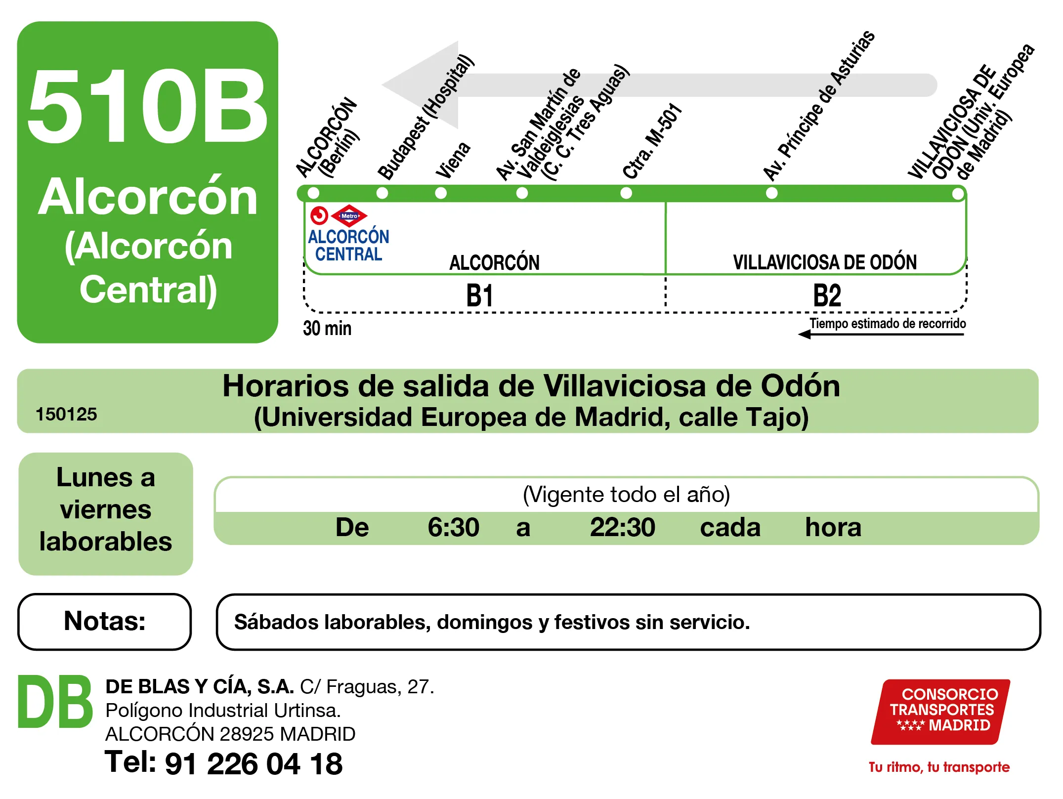 Horario de vuelta de la línea 510B - Autobuses interurbanos Madrid