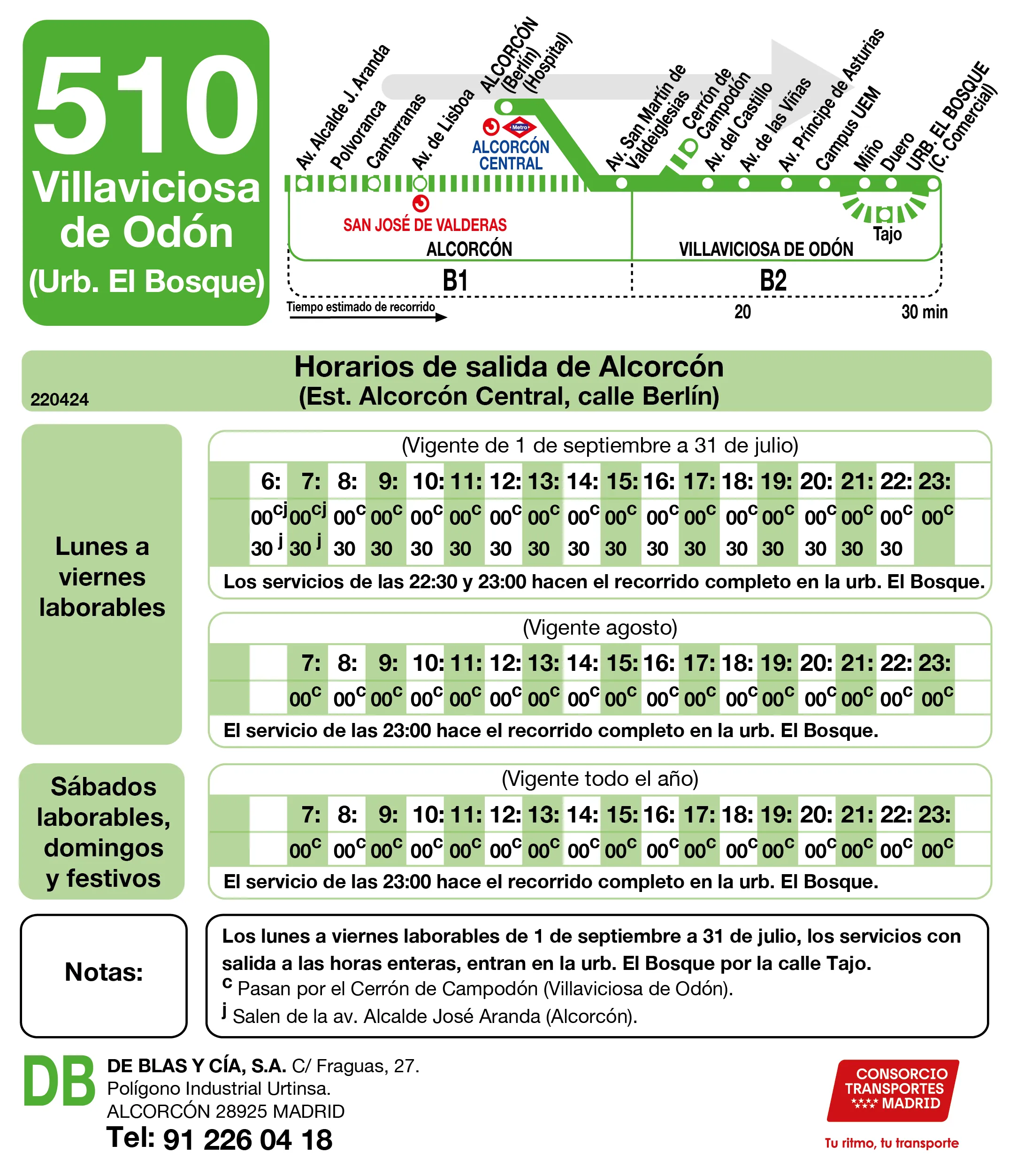 Horario de ida de la línea 510 - Autobuses interurbanos Madrid