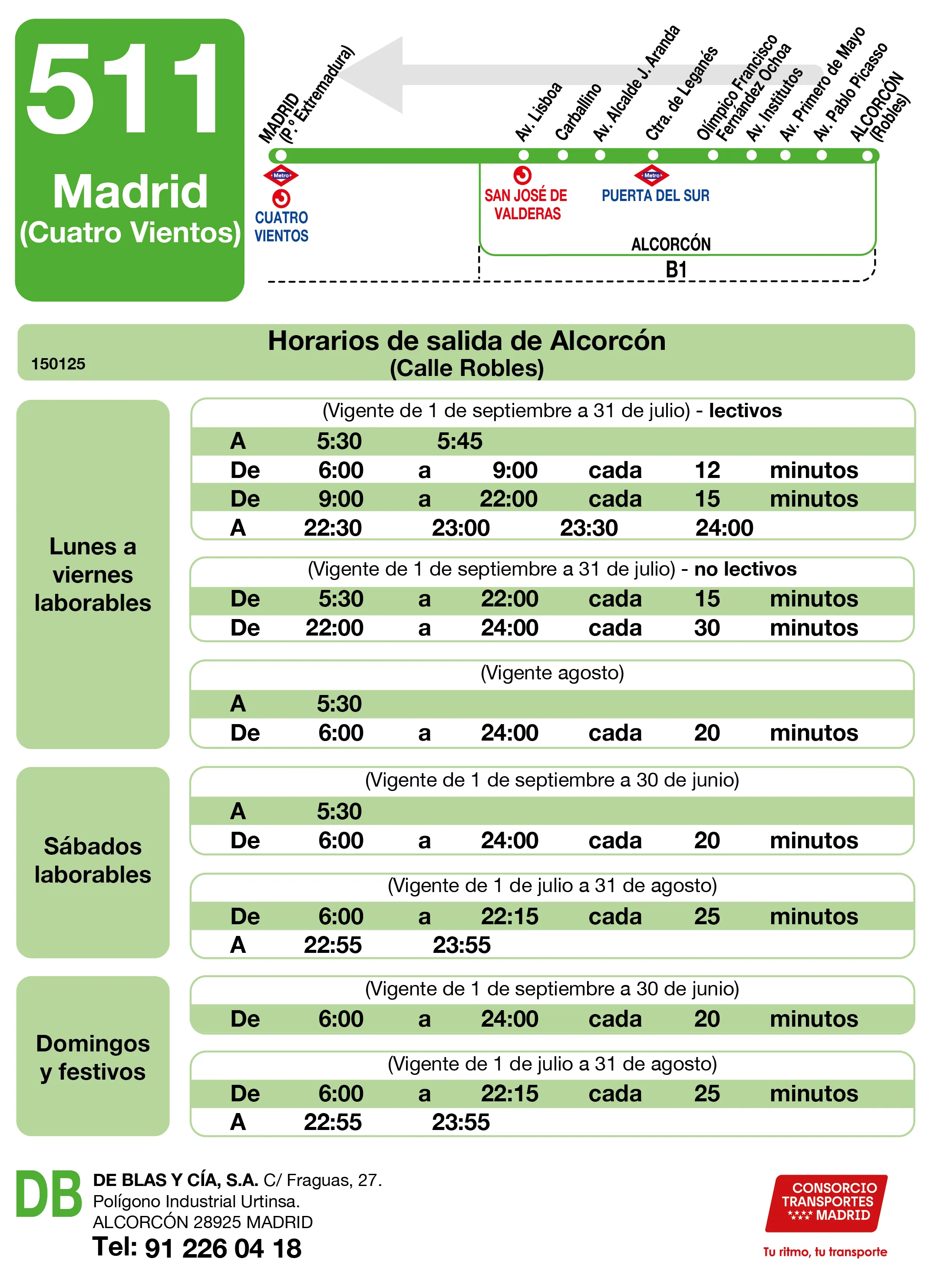 Horario de vuelta de la línea 511 - Autobuses interurbanos Madrid