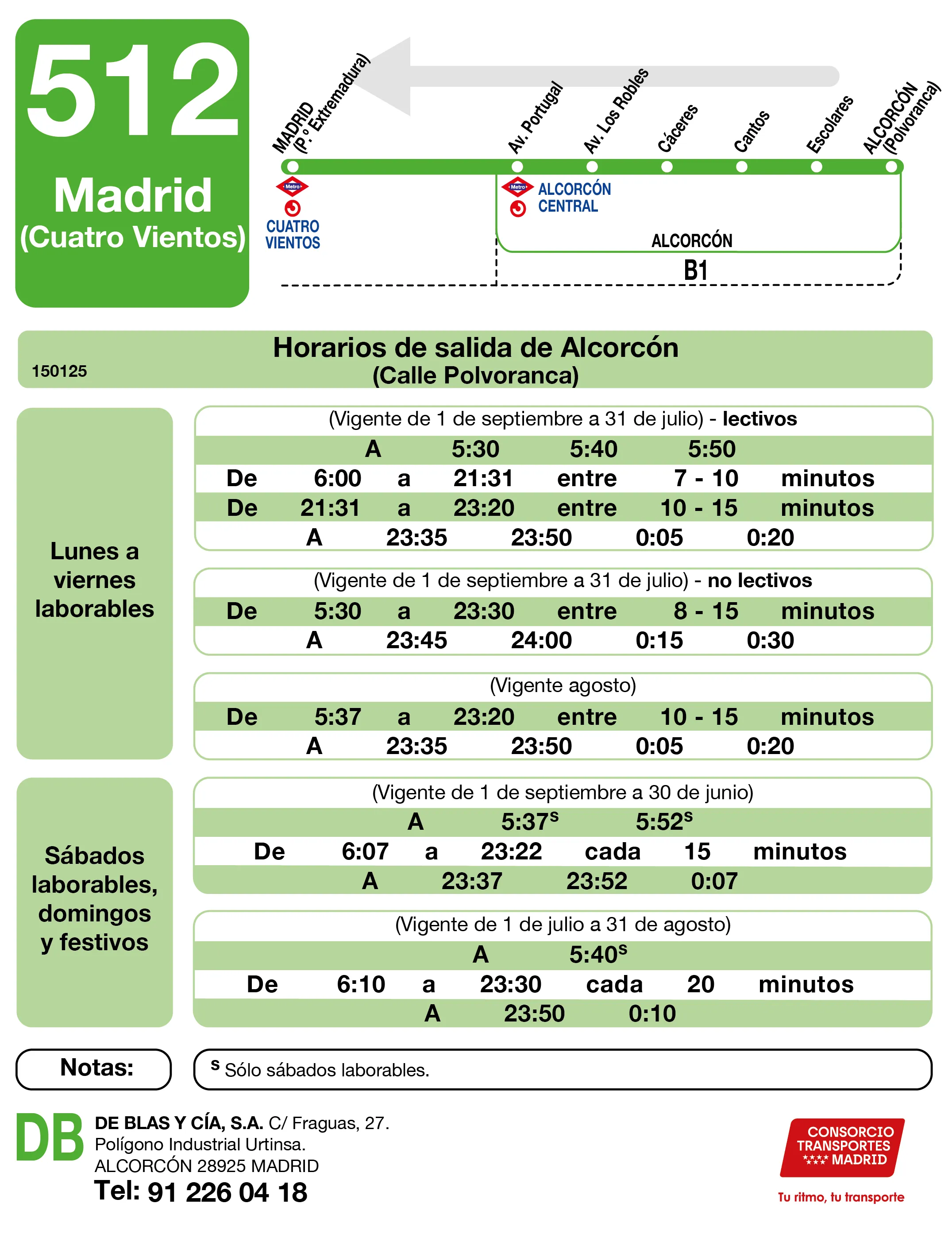 Horario de vuelta de la línea 512 - Autobuses interurbanos Madrid