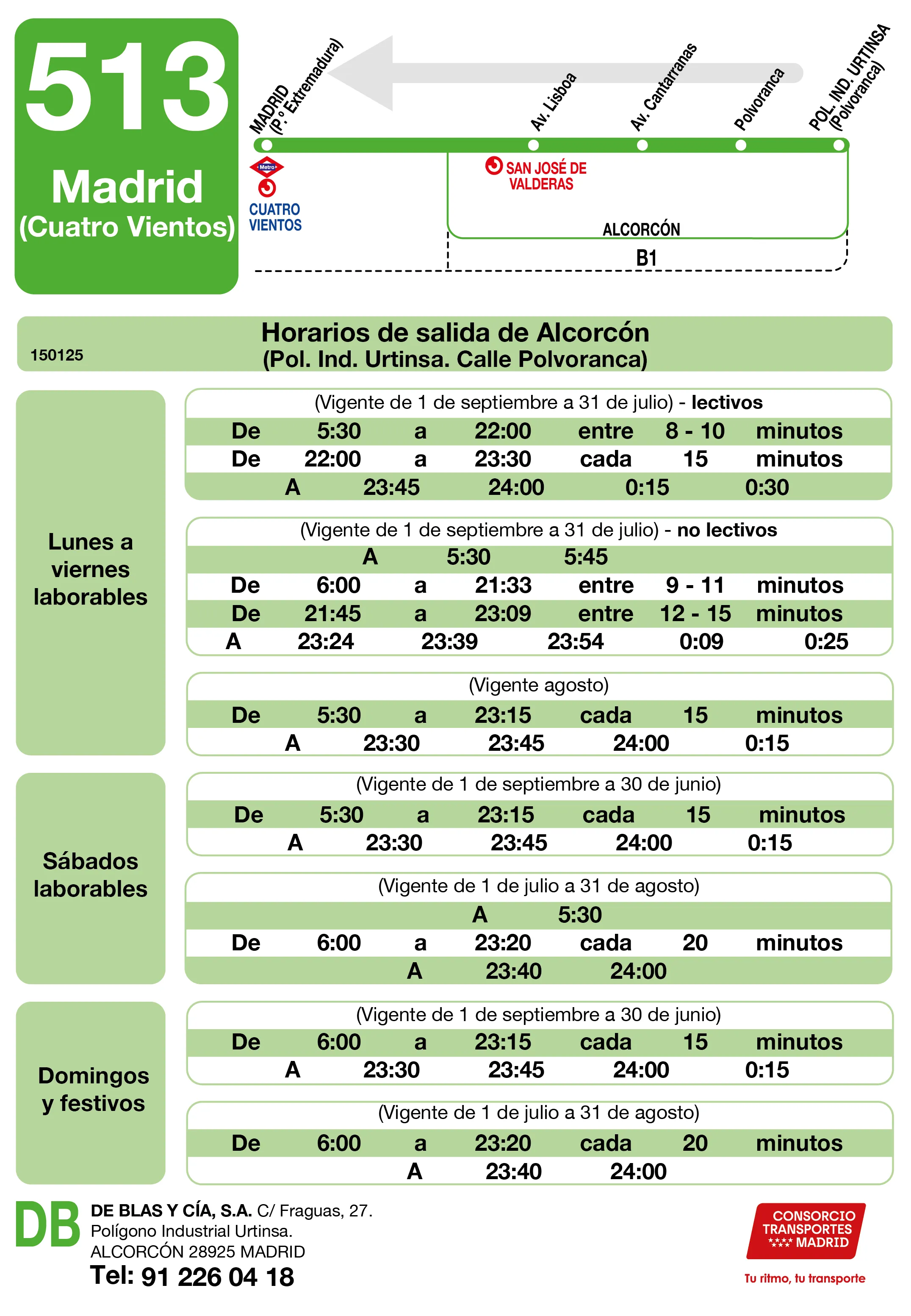 Horario de vuelta de la línea 513 - Autobuses interurbanos Madrid