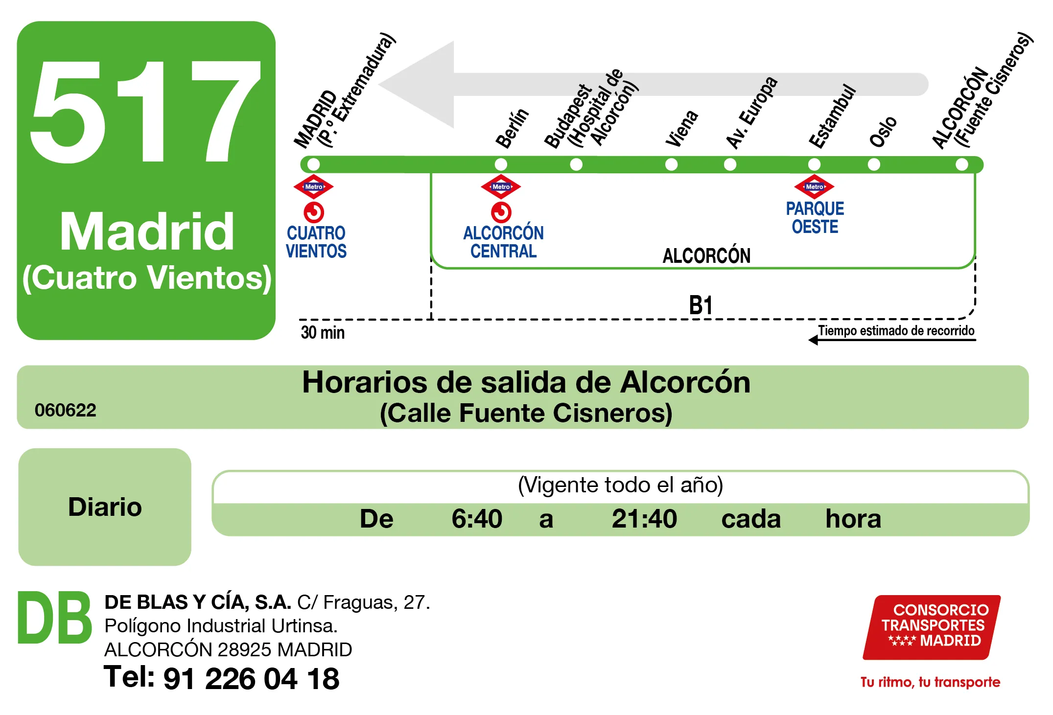 Horario de vuelta de la línea 517 - Autobuses interurbanos Madrid