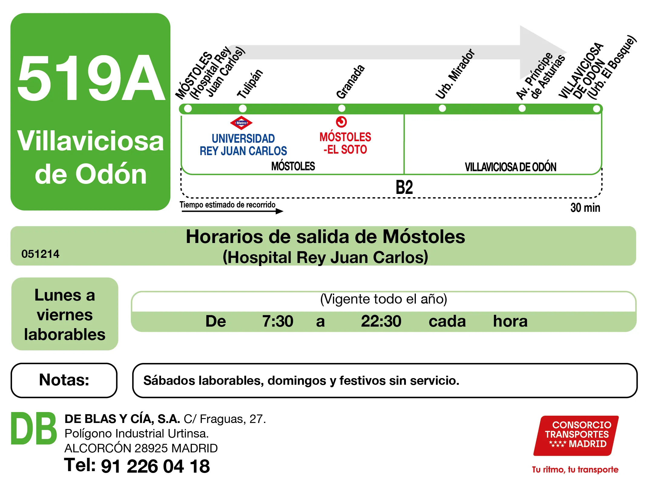 Horario de ida de la línea 519A - Autobuses interurbanos Madrid