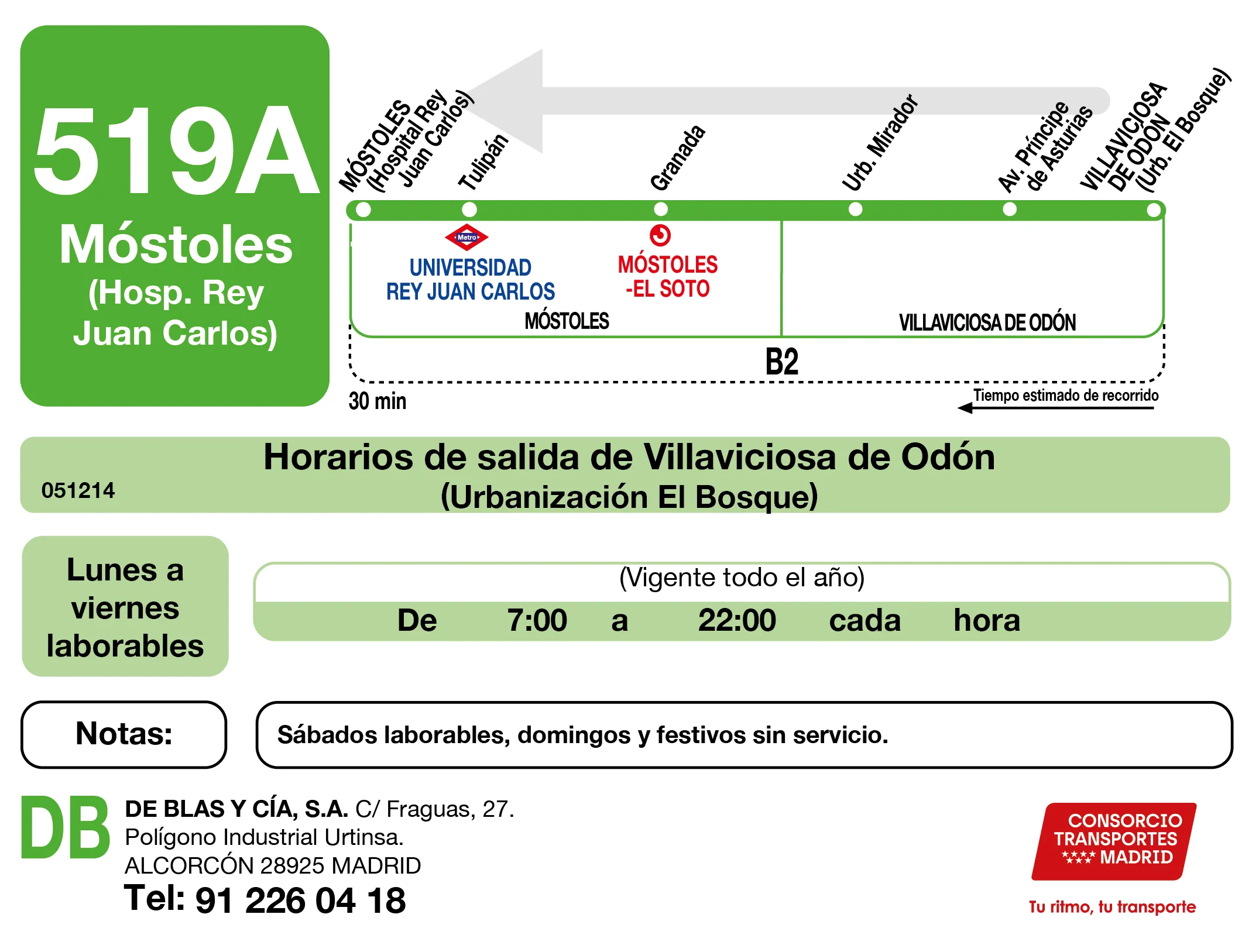 Horario de vuelta de la línea 519A - Autobuses interurbanos Madrid