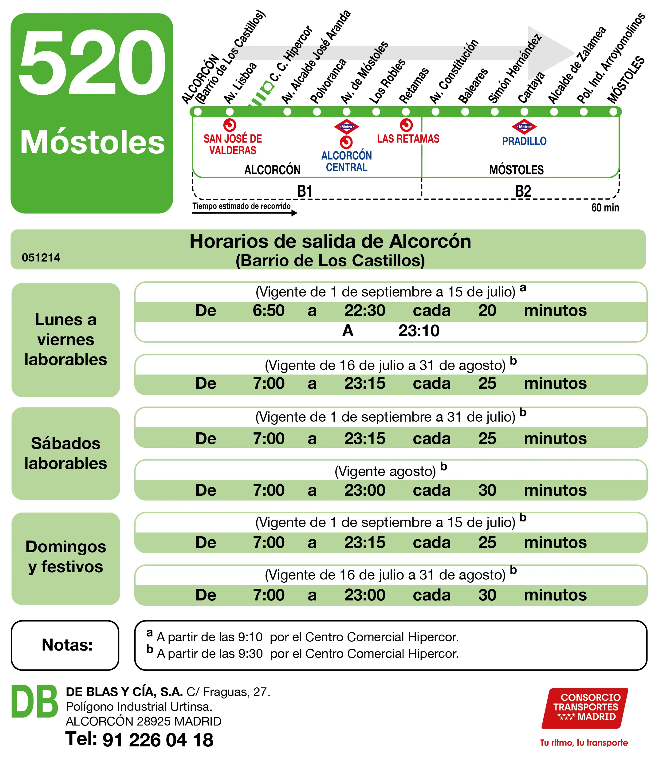 Horario de ida de la línea 520 - Autobuses interurbanos Madrid