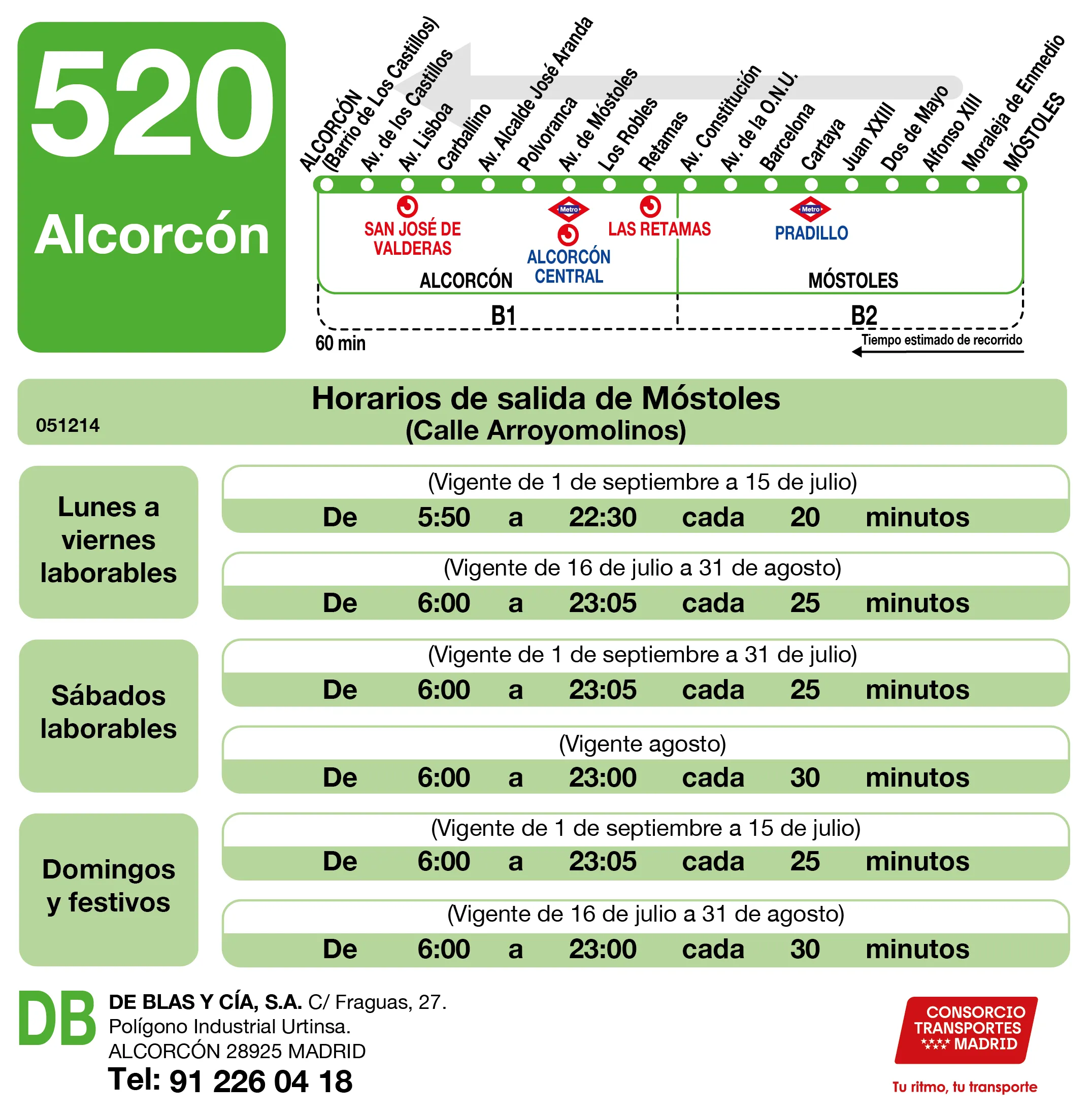 Horario de vuelta de la línea 520 - Autobuses interurbanos Madrid