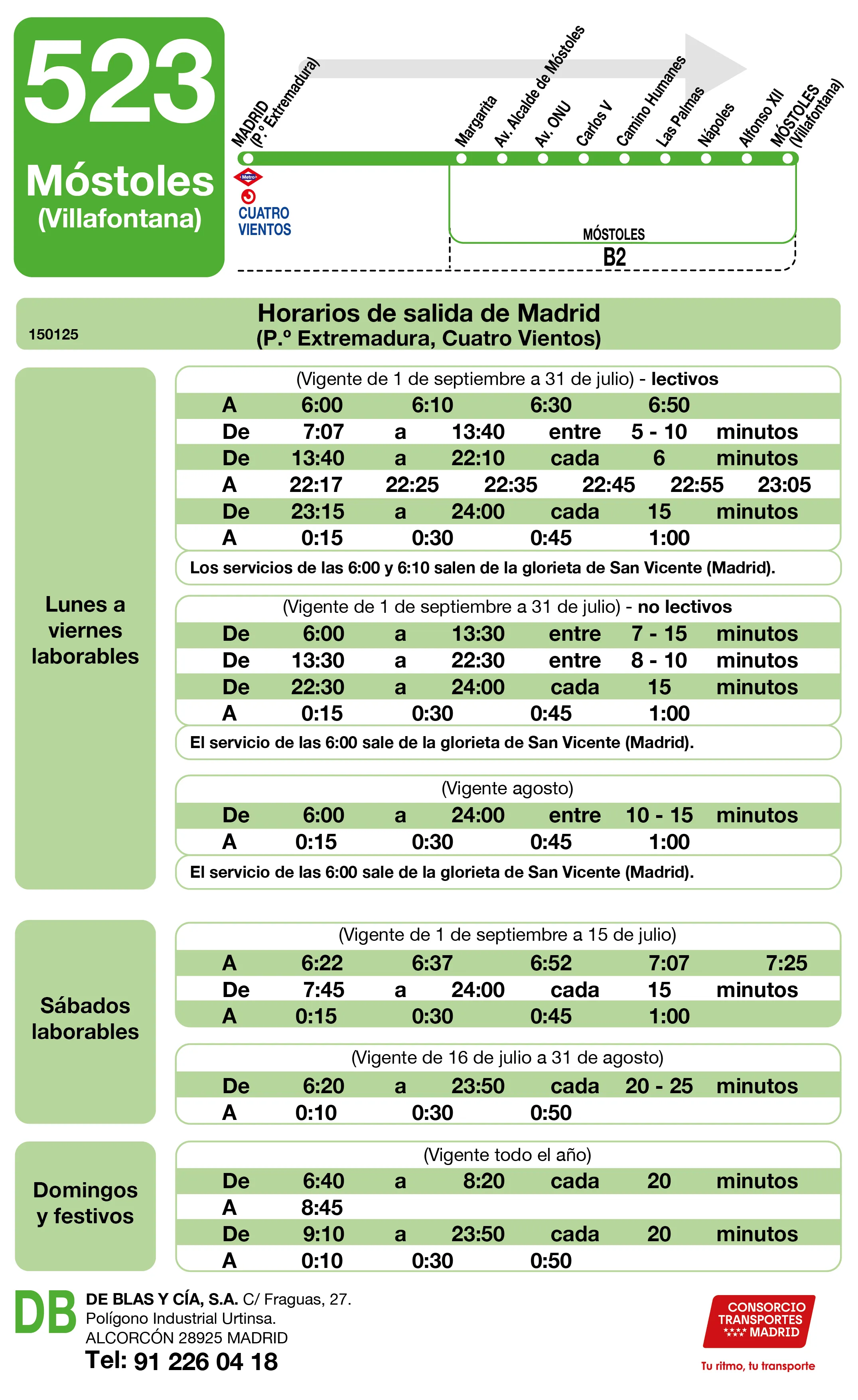 Horario de ida de la línea 523 - Autobuses interurbanos Madrid