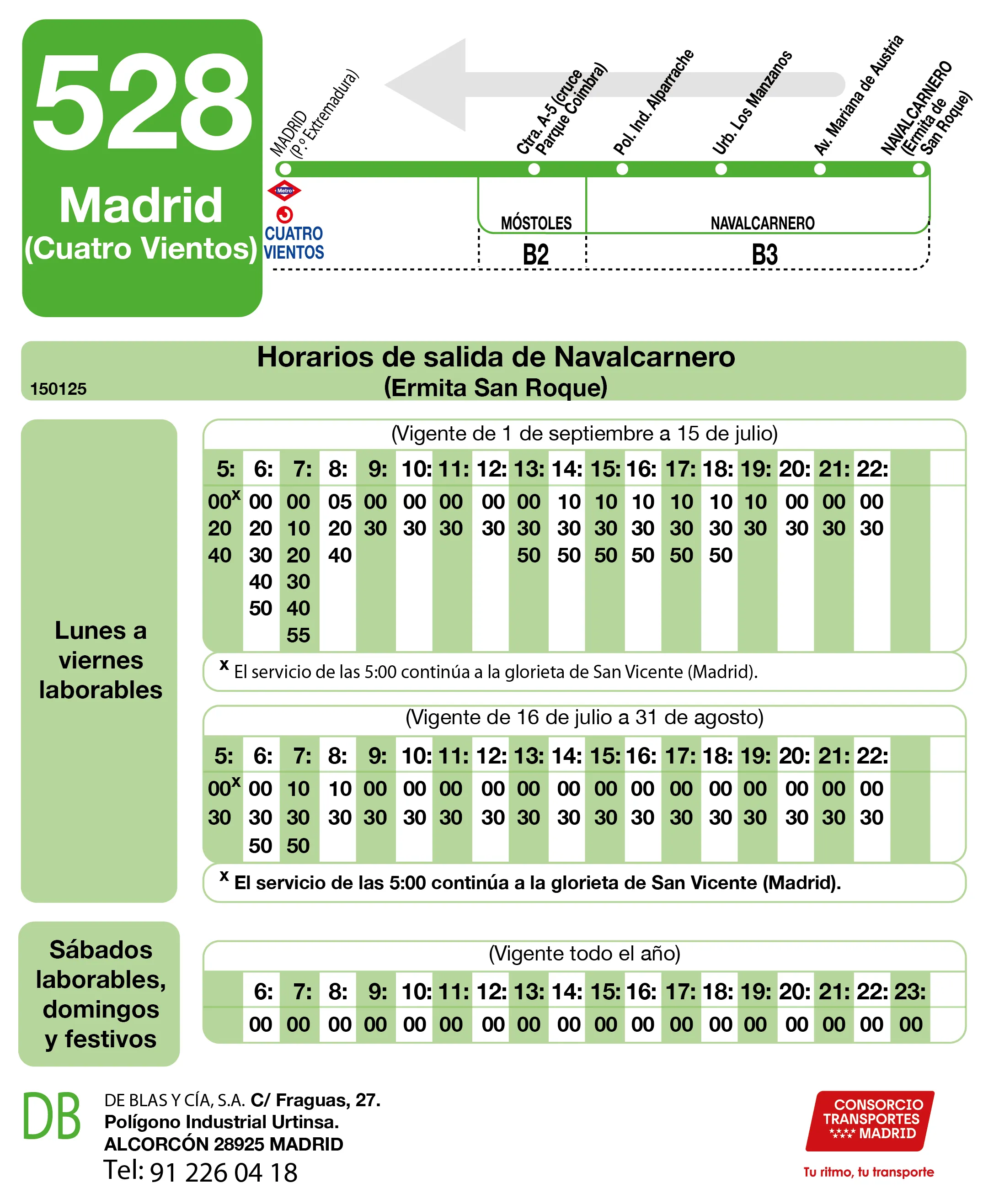Horario de vuelta de la línea 528 - Autobuses interurbanos Madrid