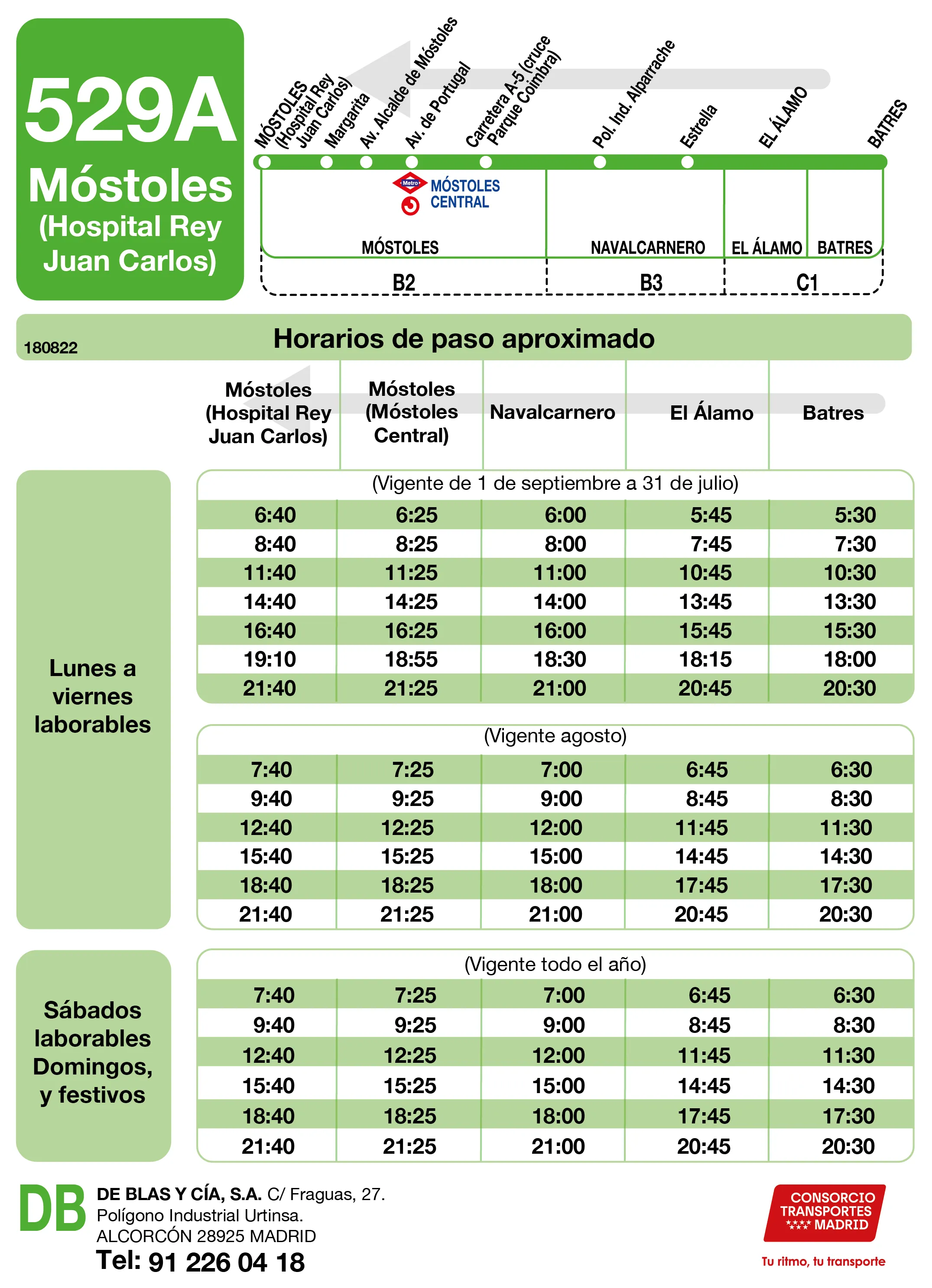 Horario de vuelta de la línea 529A - Autobuses interurbanos Madrid