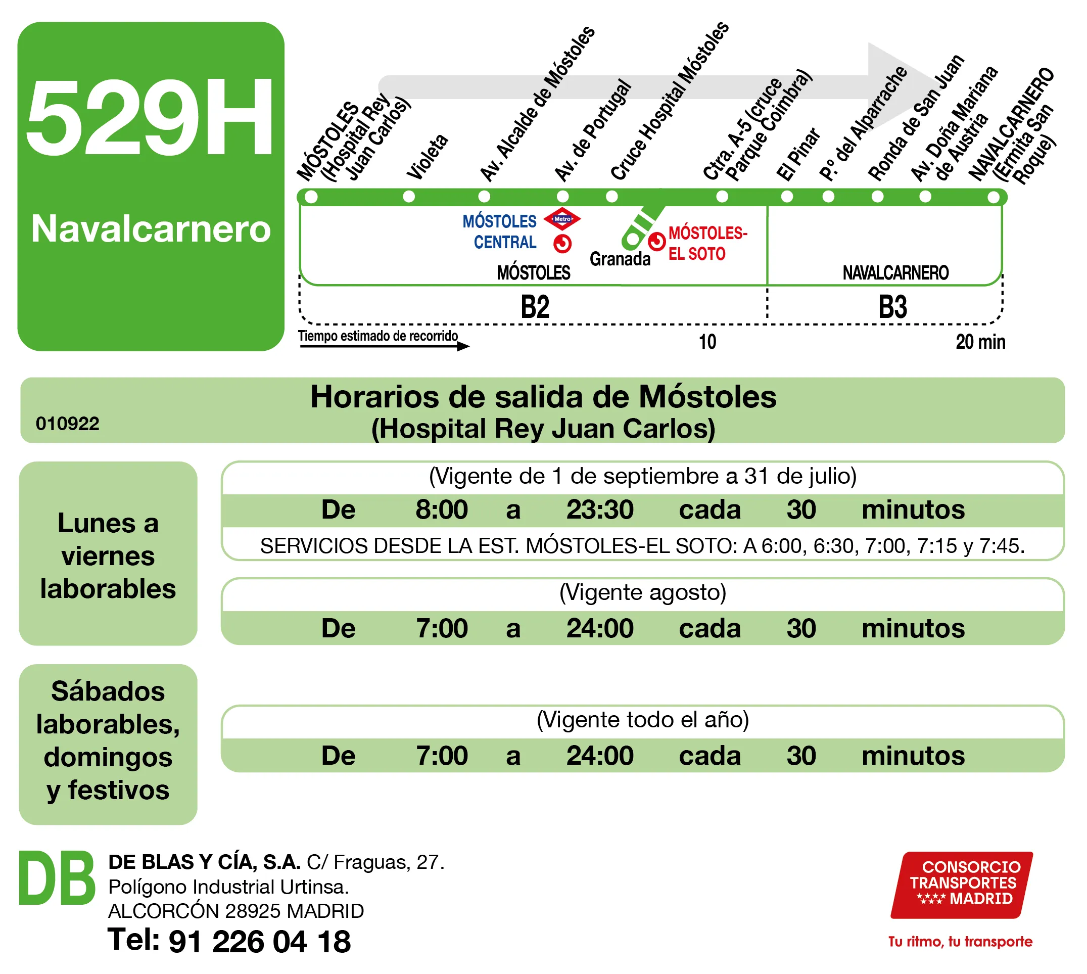 Horario de ida de la línea 529H - Autobuses interurbanos Madrid