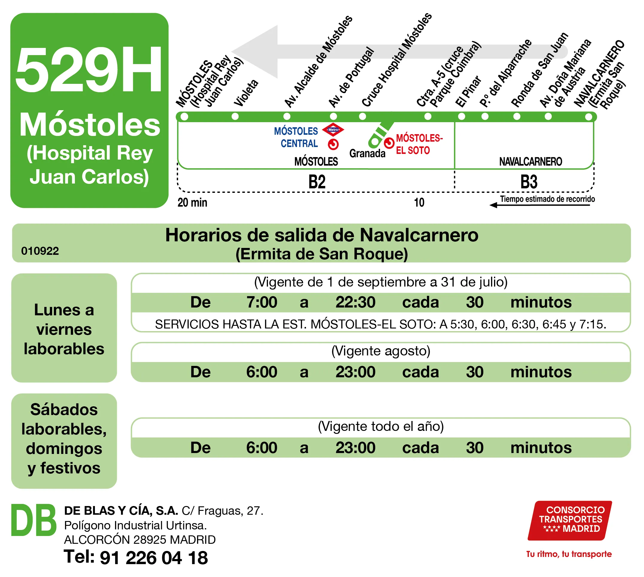 Horario de vuelta de la línea 529H - Autobuses interurbanos Madrid