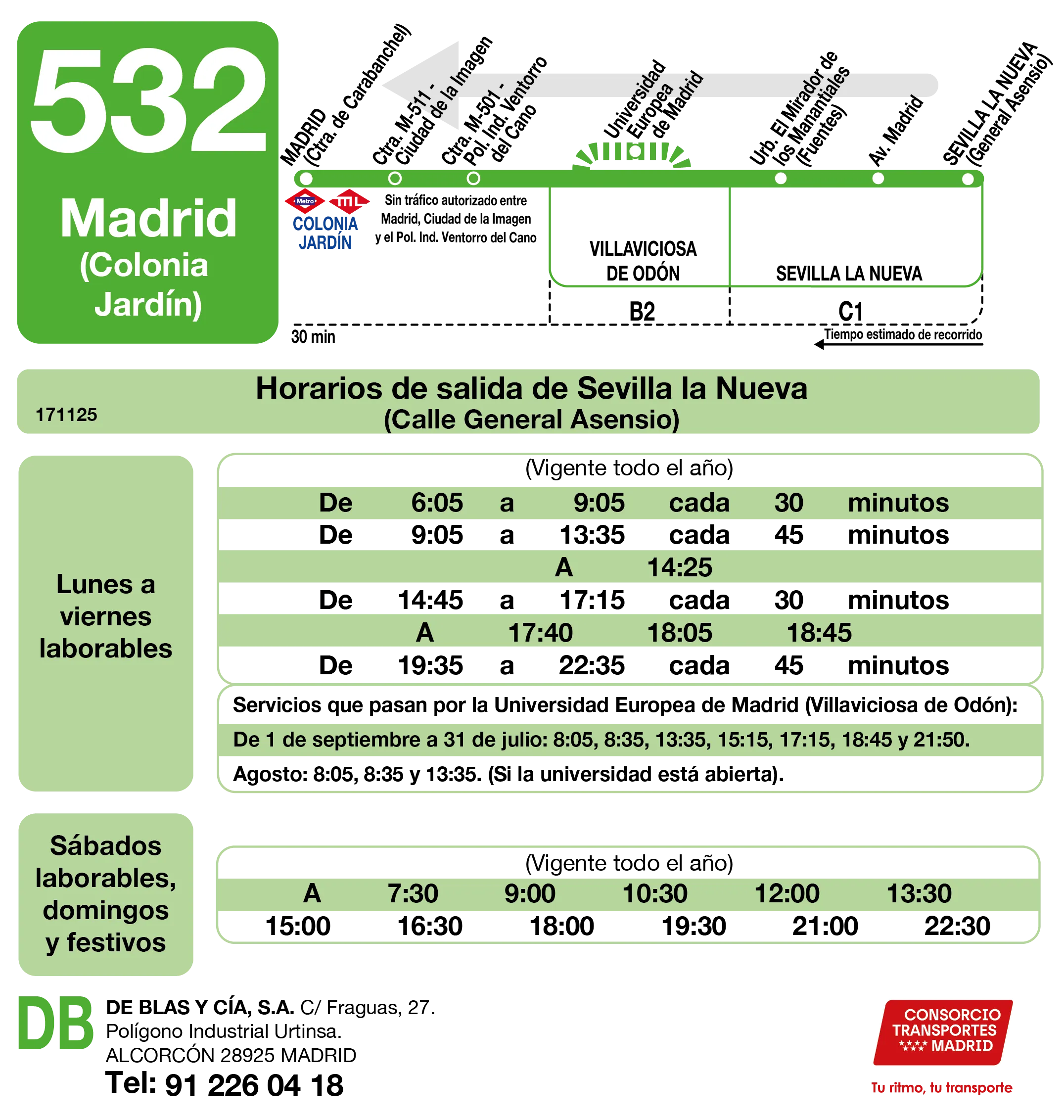 Horario de vuelta de la línea 532 - Autobuses interurbanos Madrid