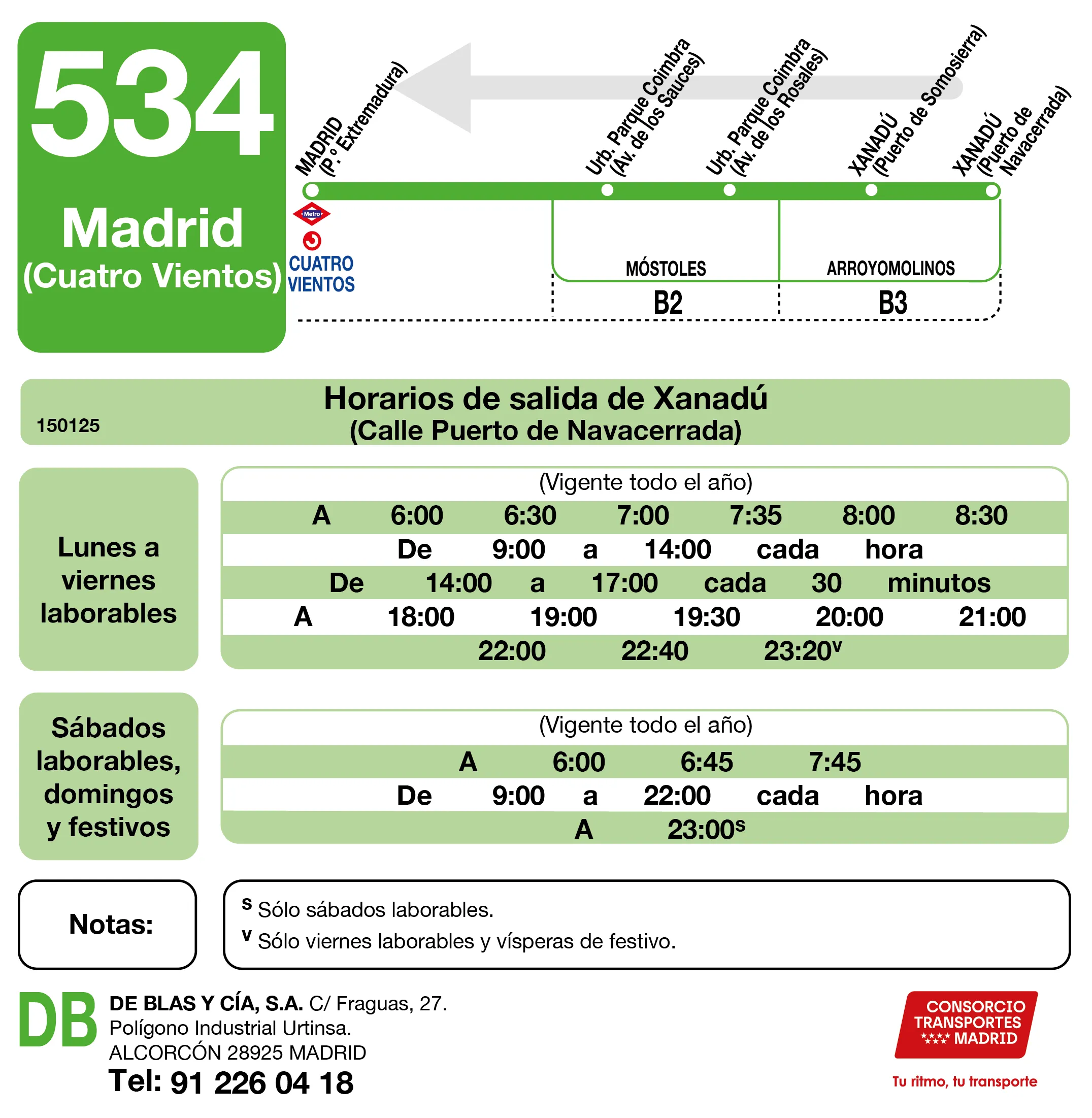 Horario de vuelta de la línea 534 - Autobuses interurbanos Madrid
