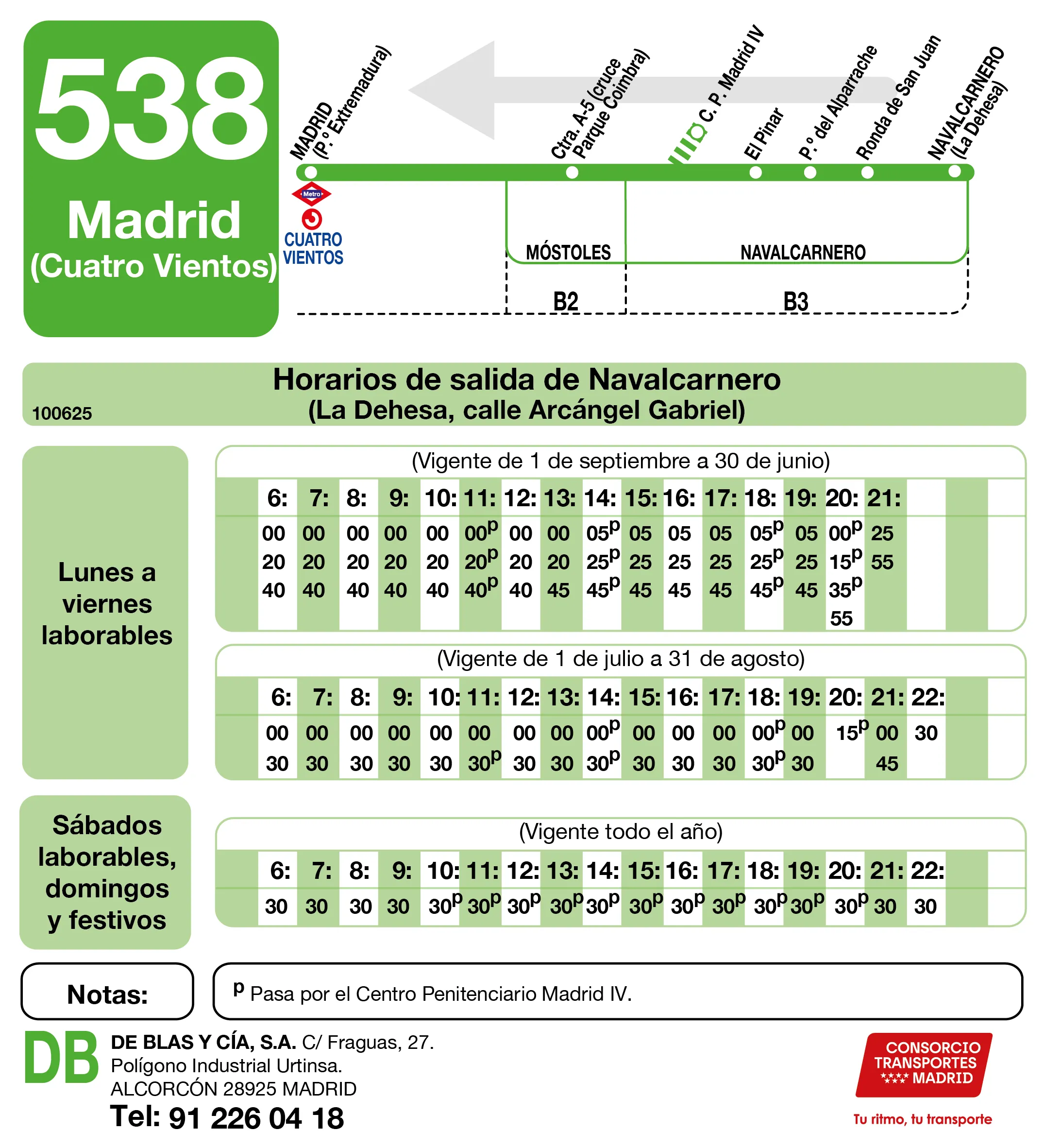 Horario de vuelta de la línea 538 - Autobuses interurbanos Madrid