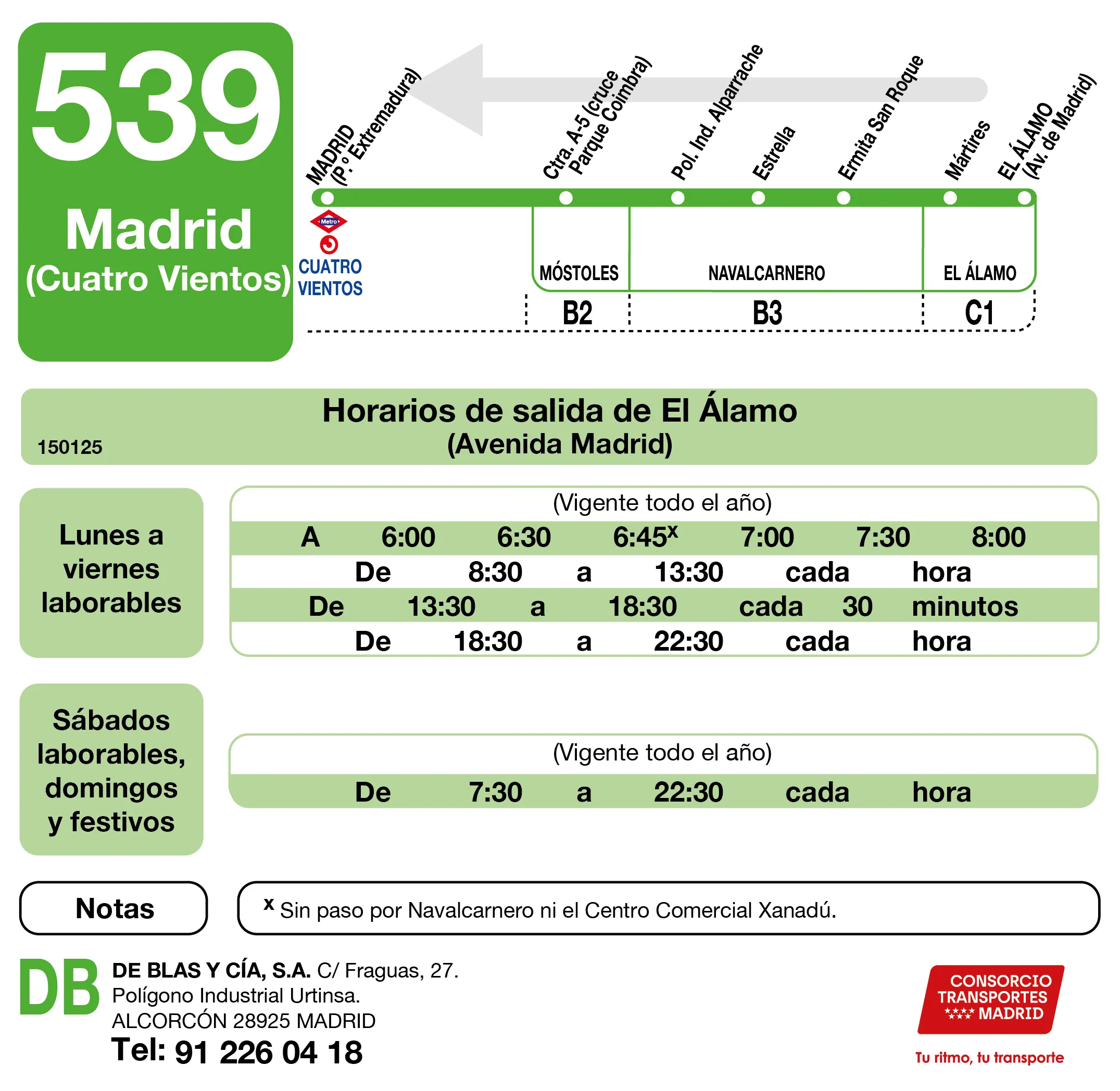 Horario de vuelta de la línea 539 - Autobuses interurbanos Madrid