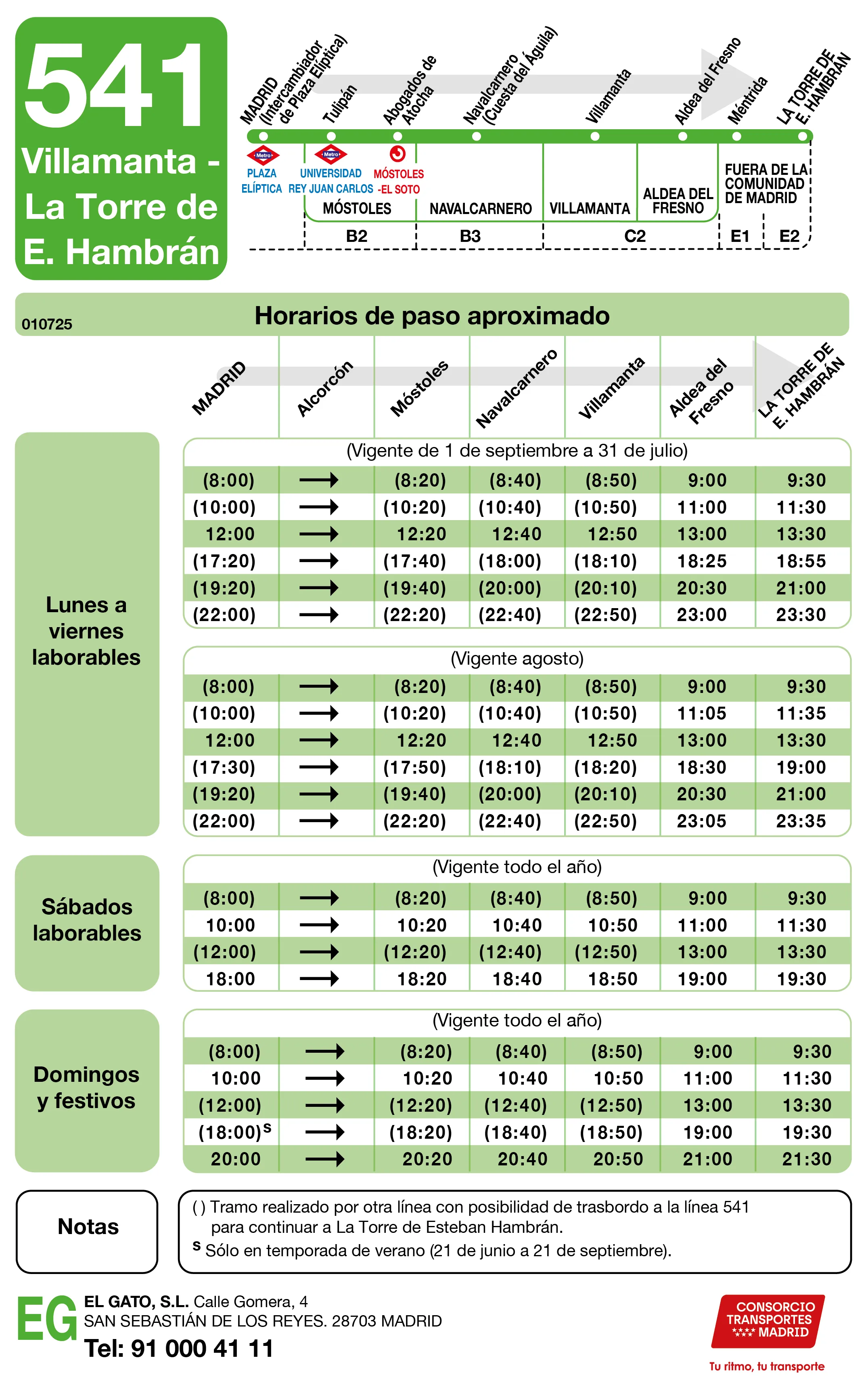 Horario de ida de la línea 541 - Autobuses interurbanos Madrid