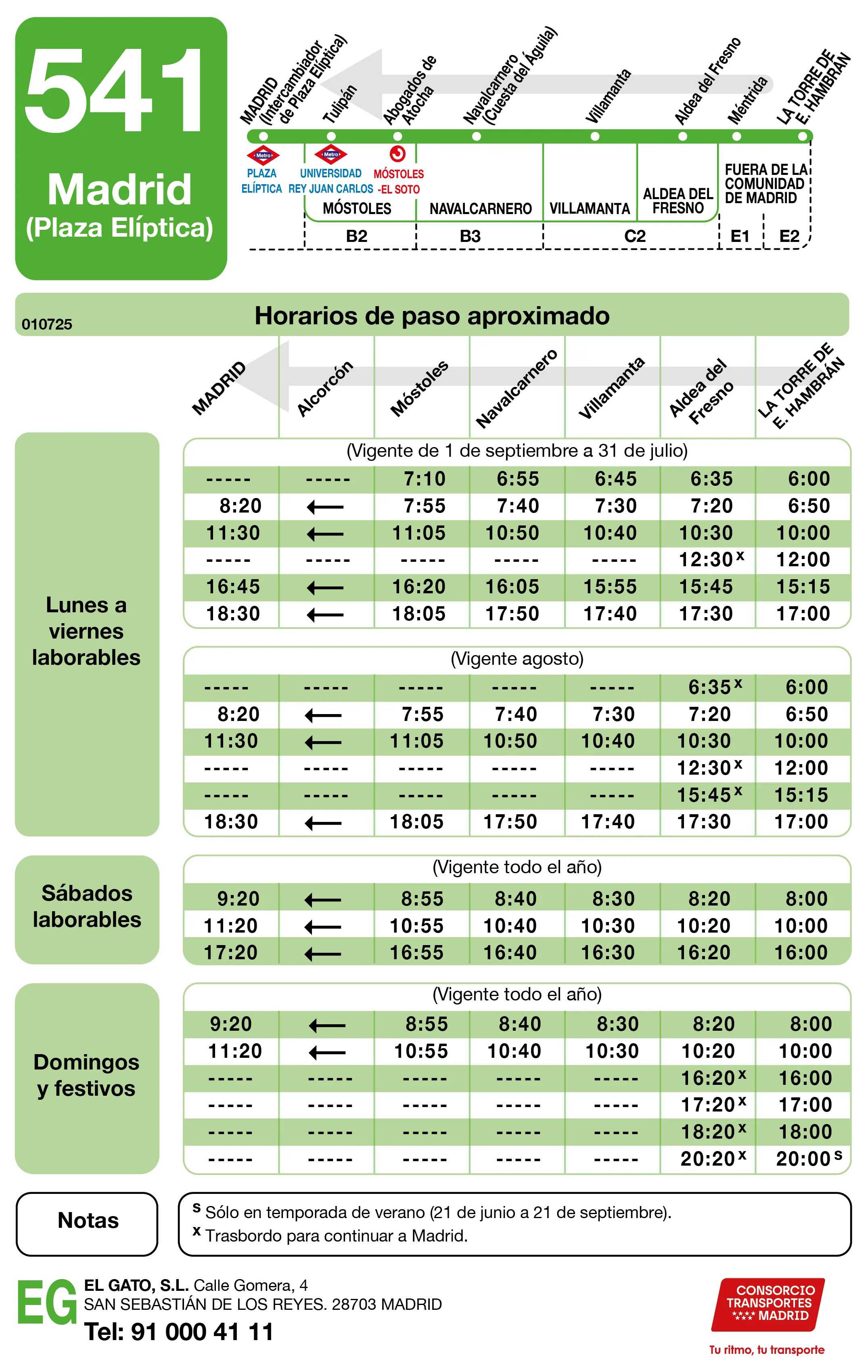 Horario de vuelta de la línea 541 - Autobuses interurbanos Madrid
